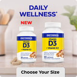 Enzymedica Vitamina D3 K2 proceso certificado: pureza y bio-disponibilidad.