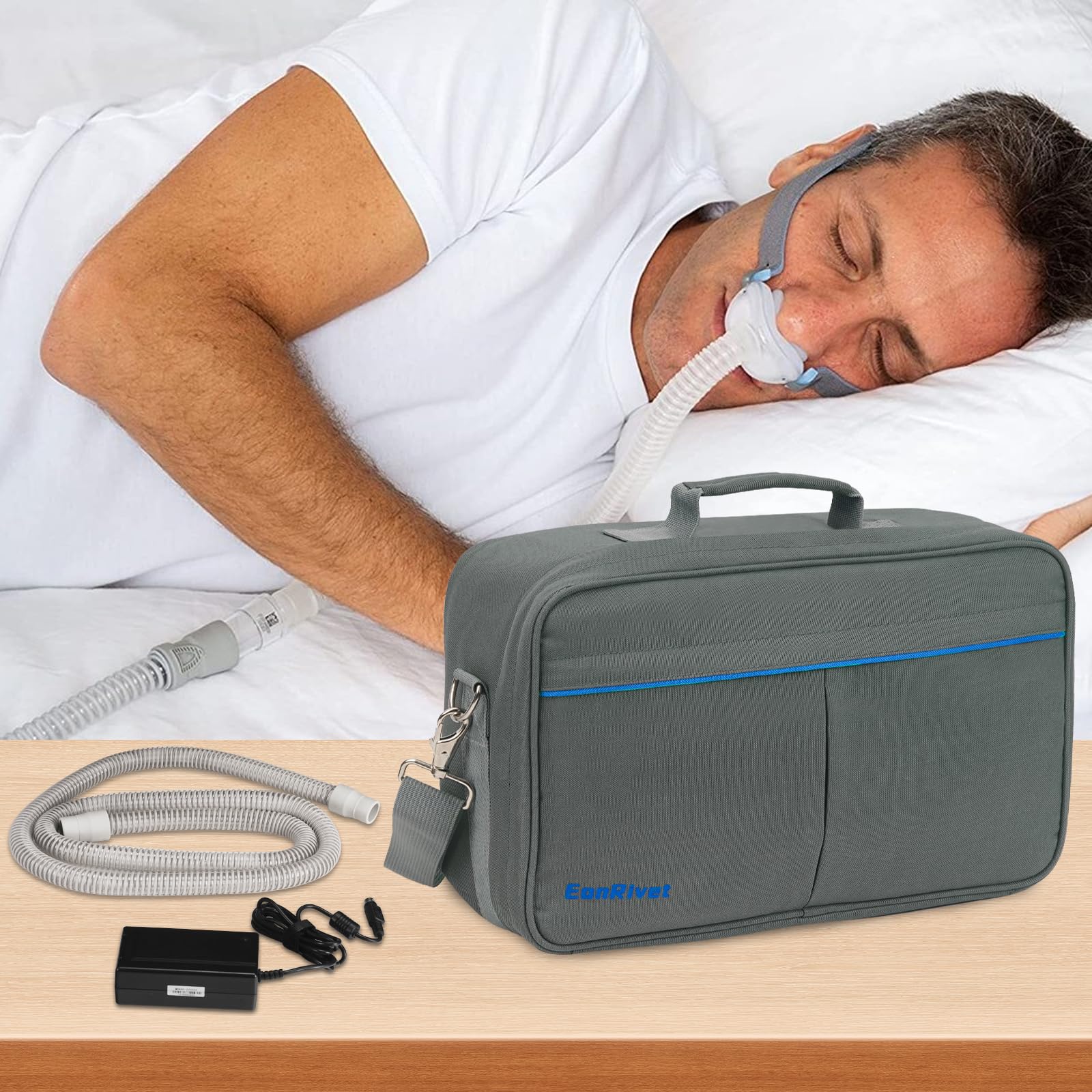 Bolsa CPAP EonRivet en modo mochila para viajar.