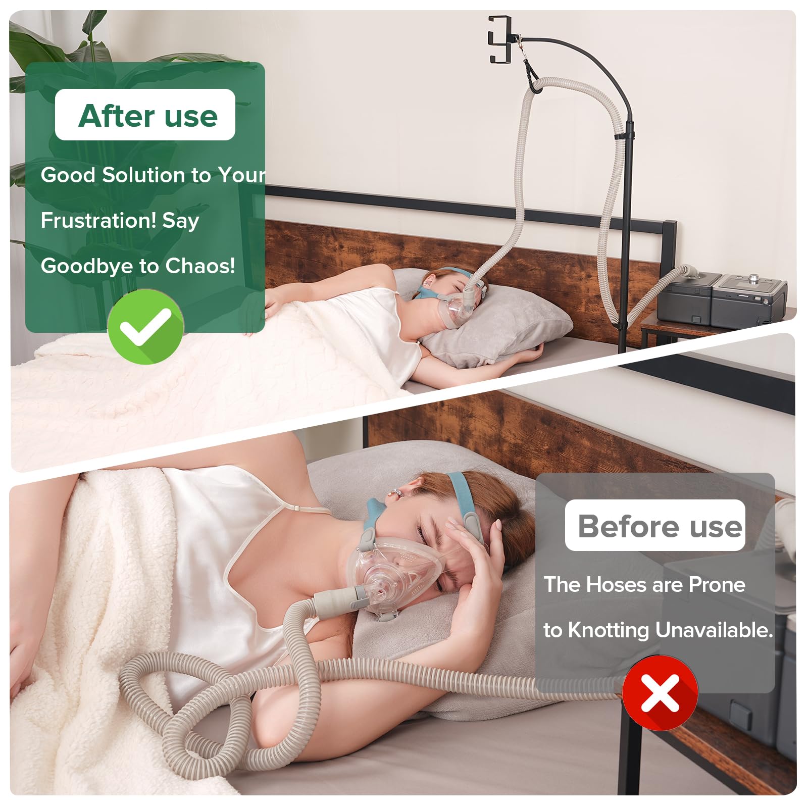 Gancho de aluminio EonRivet para CPAP eleva y mantiene la manguera limpia.