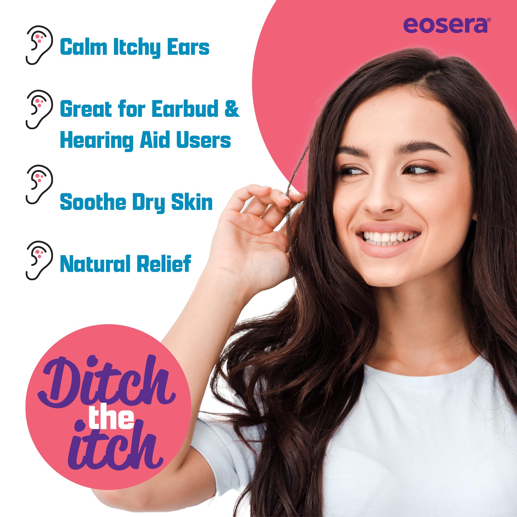 Barrera protectora suave para el canal auditivo con eosera Ear Itch MD.