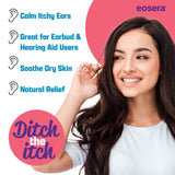Barrera protectora suave para el canal auditivo con eosera Ear Itch MD.