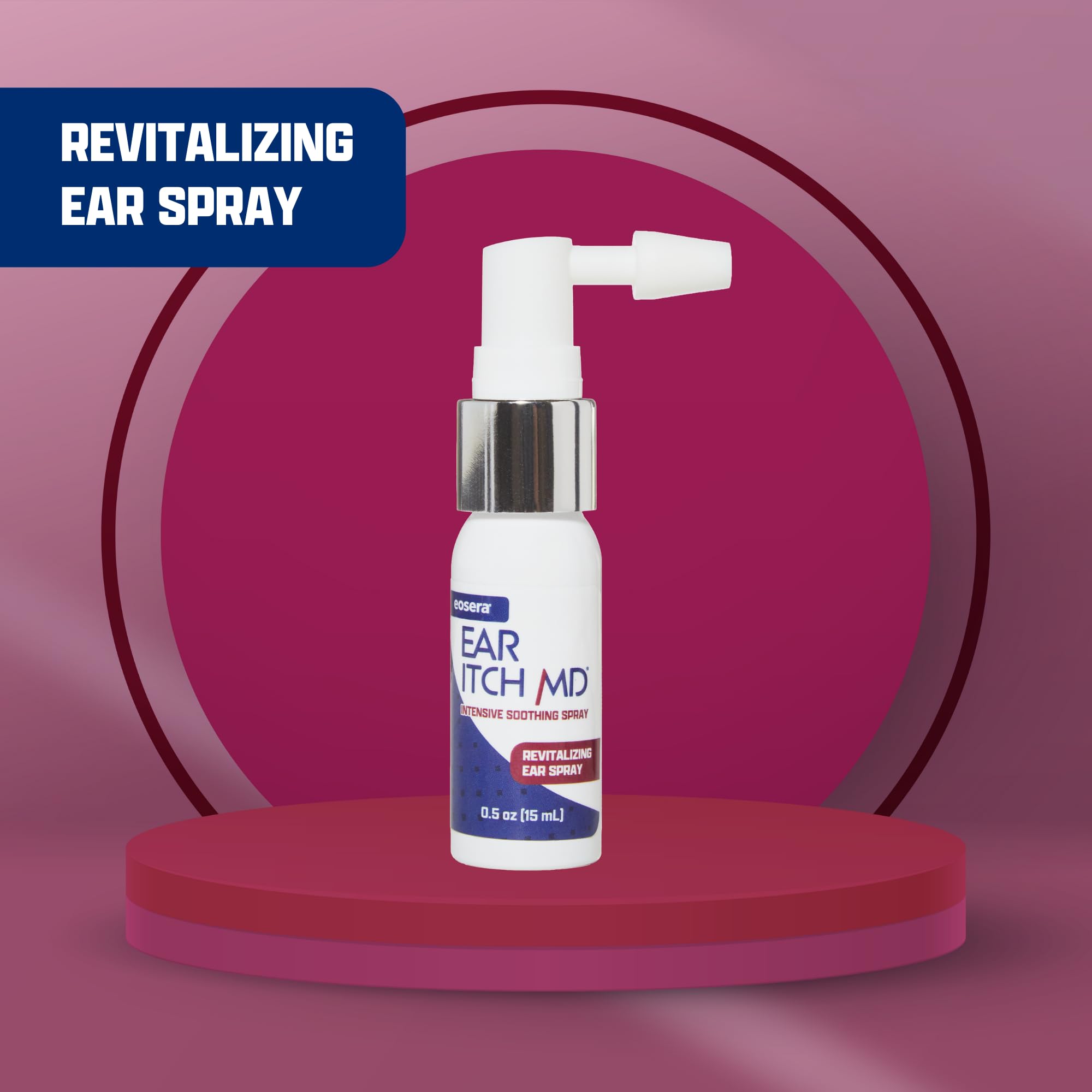 Etiqueta clara de eosera Ear Itch MD con indicaciones de uso seguro.