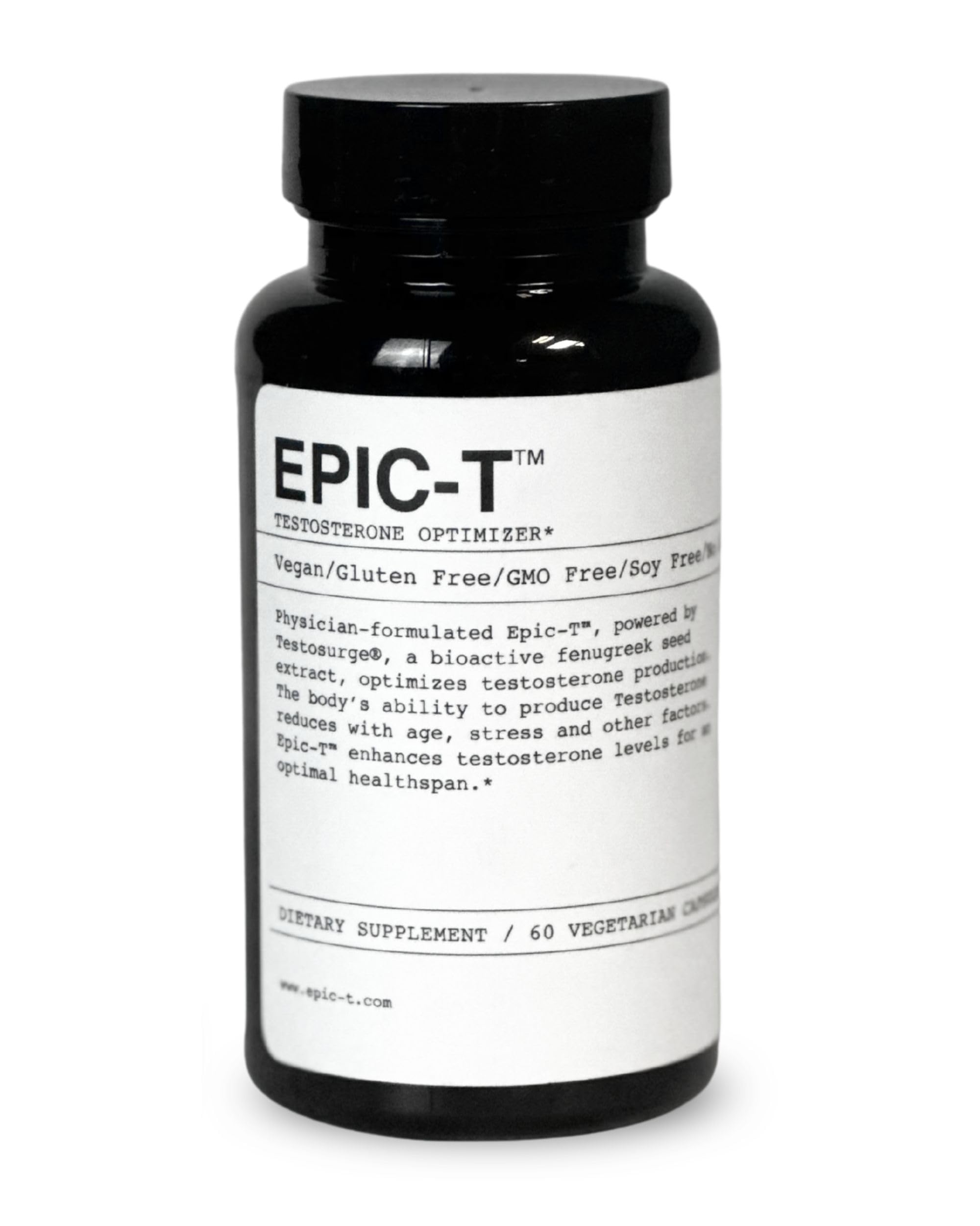 EPIC-T: bote de cápsulas para apoyo diario de bienestar masculino y estilo de vida activo.