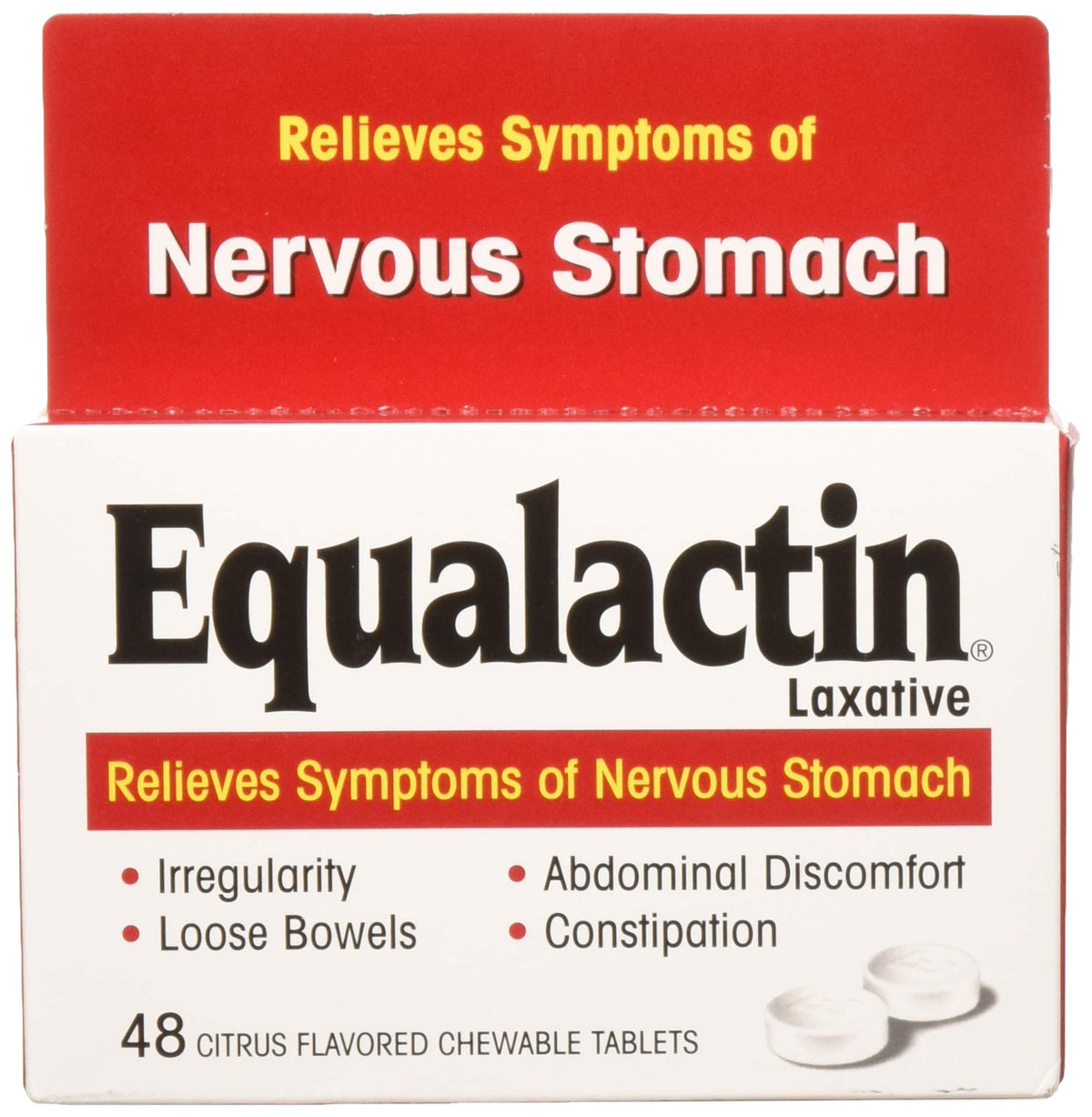 Equalactin tabletas masticables 48 tabletas en empaque práctico para el día a día.