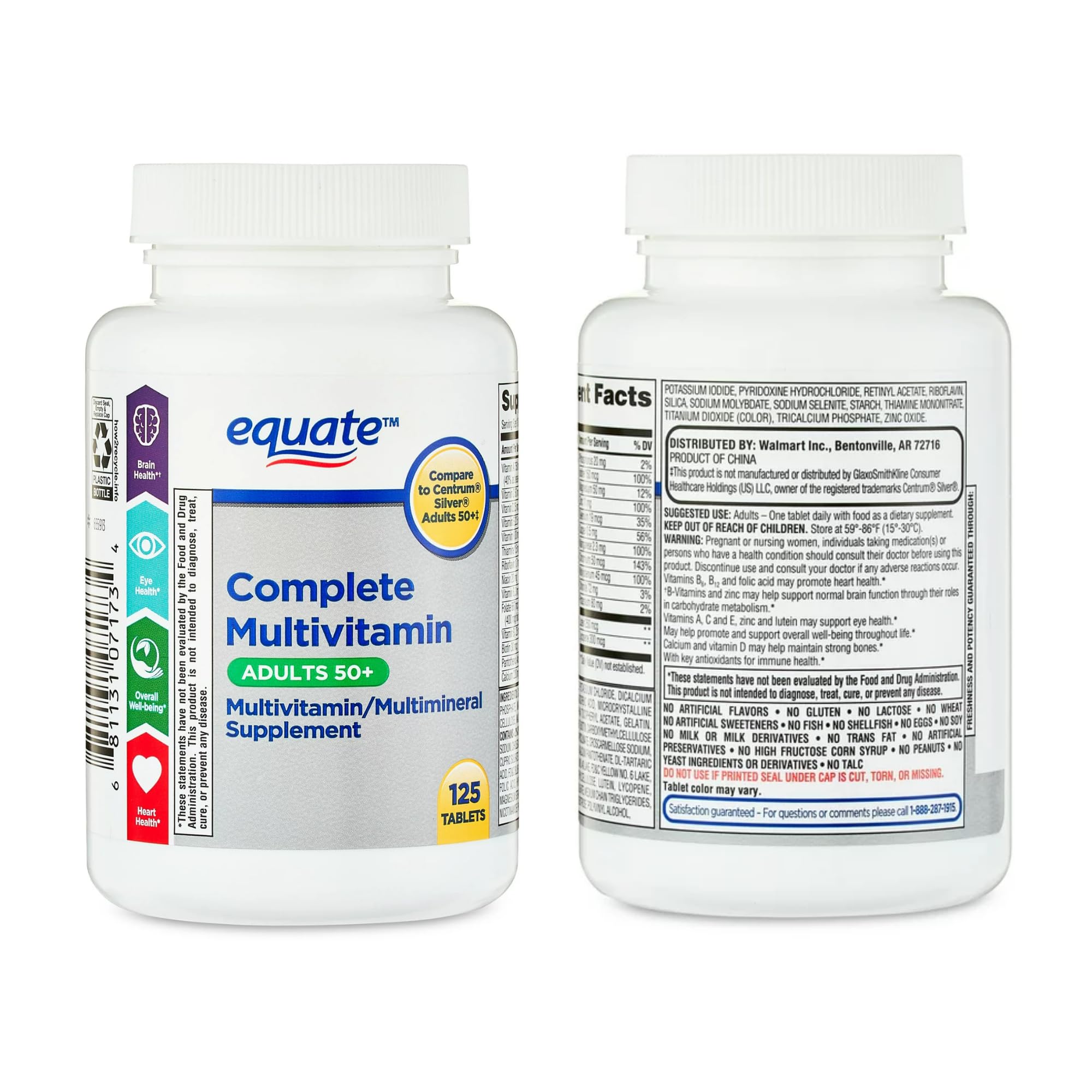 Equate 50+ tabletas ingredientes: vitaminas y minerales clave