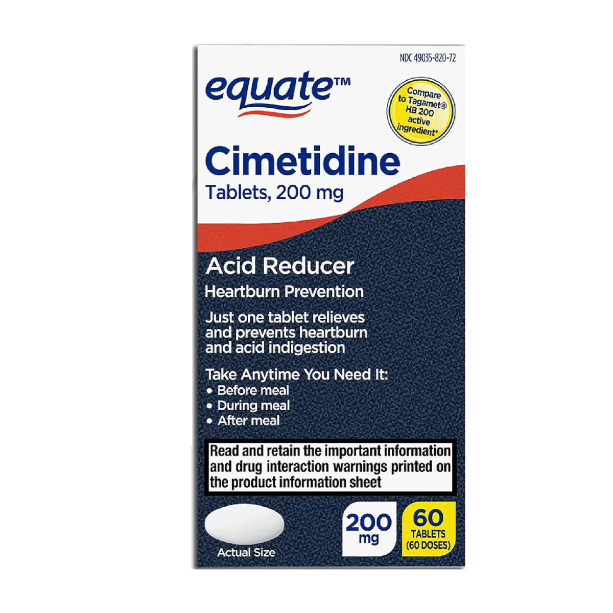 Equate Cimetidina 200 mg caja de tabletas recubiertas para prevenir la acidez