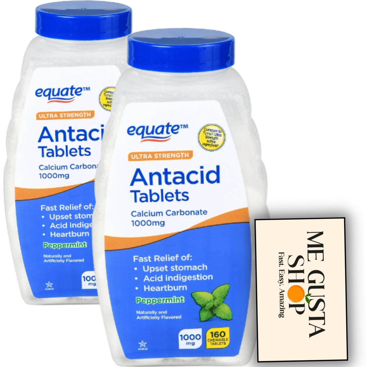Equate tabletas masticables de 1000 mg con sabor a menta para uso diario.