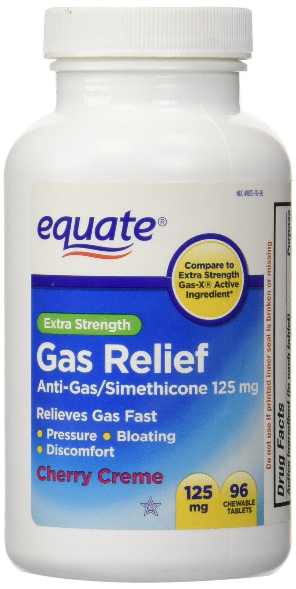 Equate Gas Relief: tableta masticable sabor cereza crema para alivio de gases.