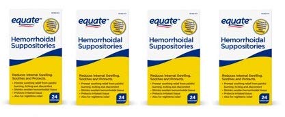 Equate Hemorroidales Supositorios 24 U. en caja, uso cómodo en casa.
