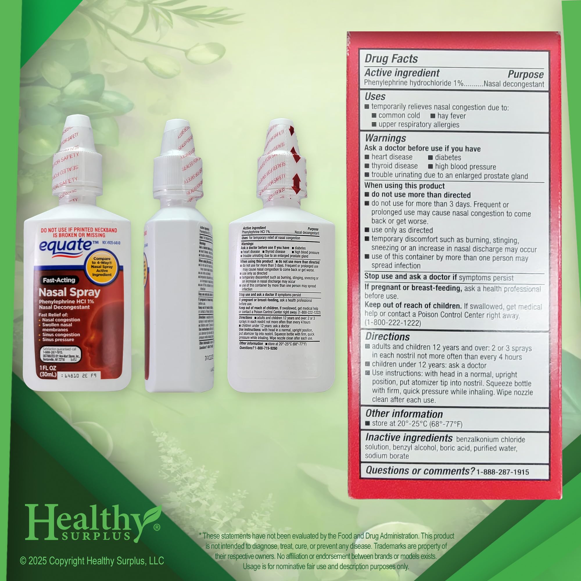 Equate spray nasal de acción rápida para congestión.