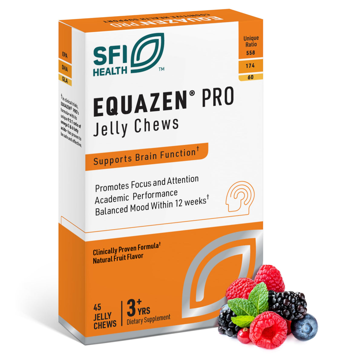 Equazen Pro gominolas, sabor delicioso, apoyo a la concentración en niños.