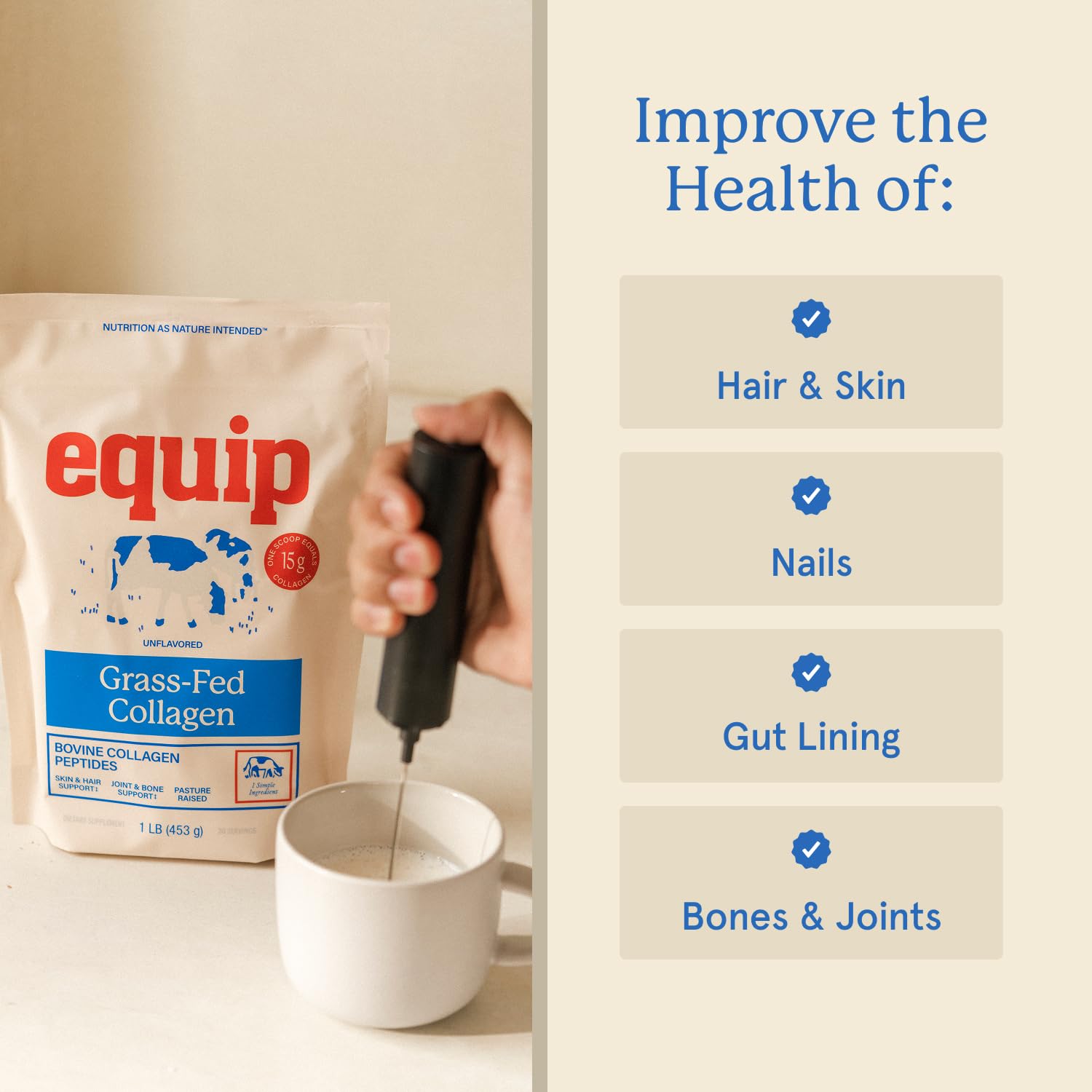 Batido con colágeno Equip para piel y uñas.