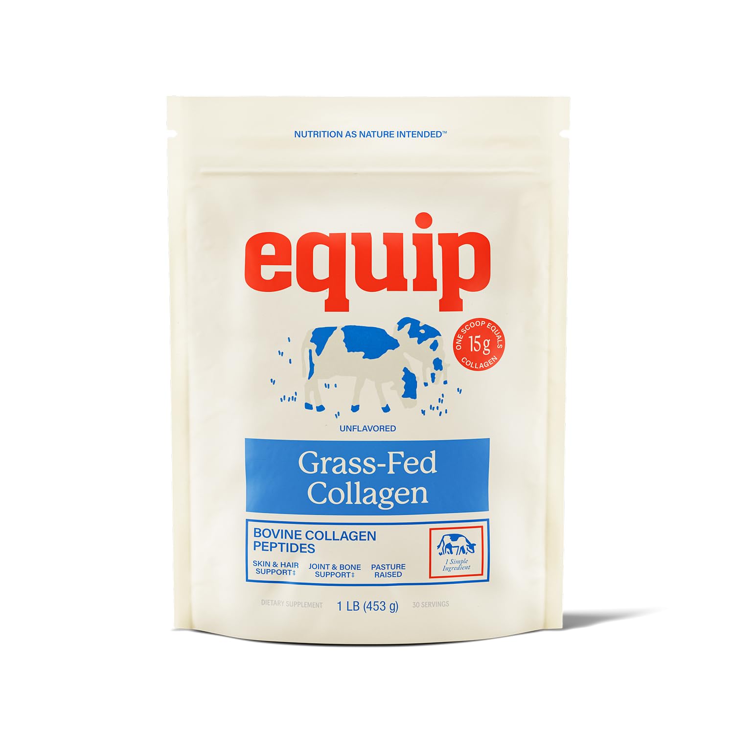 Colágeno Equip alimentado con pasto en envase, apoyo a articulaciones.