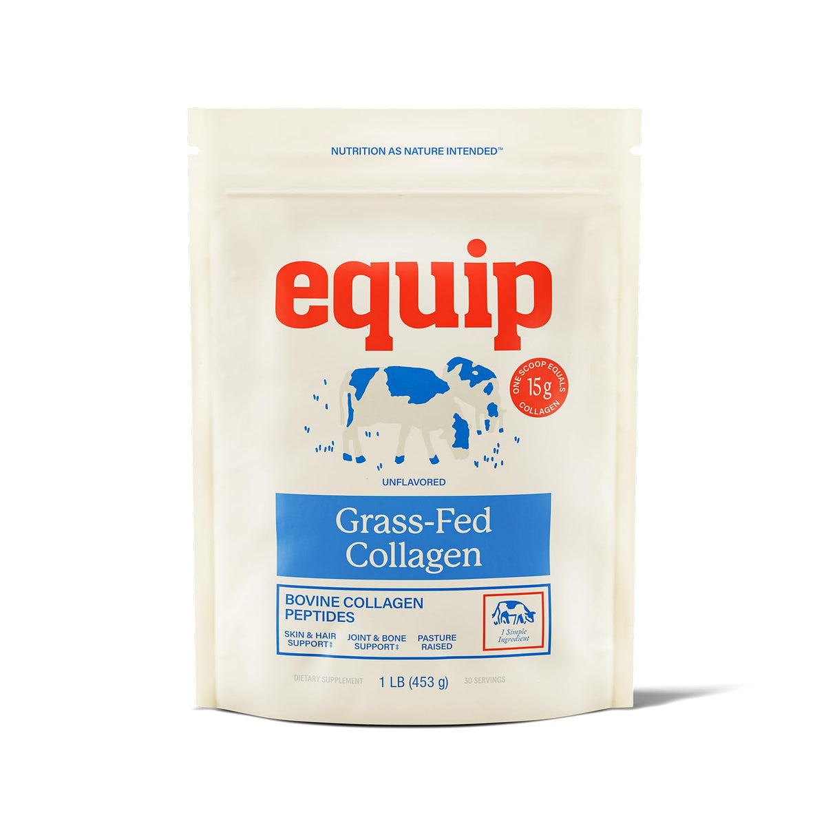 Colágeno Equip alimentado con pasto en envase, apoyo a articulaciones.