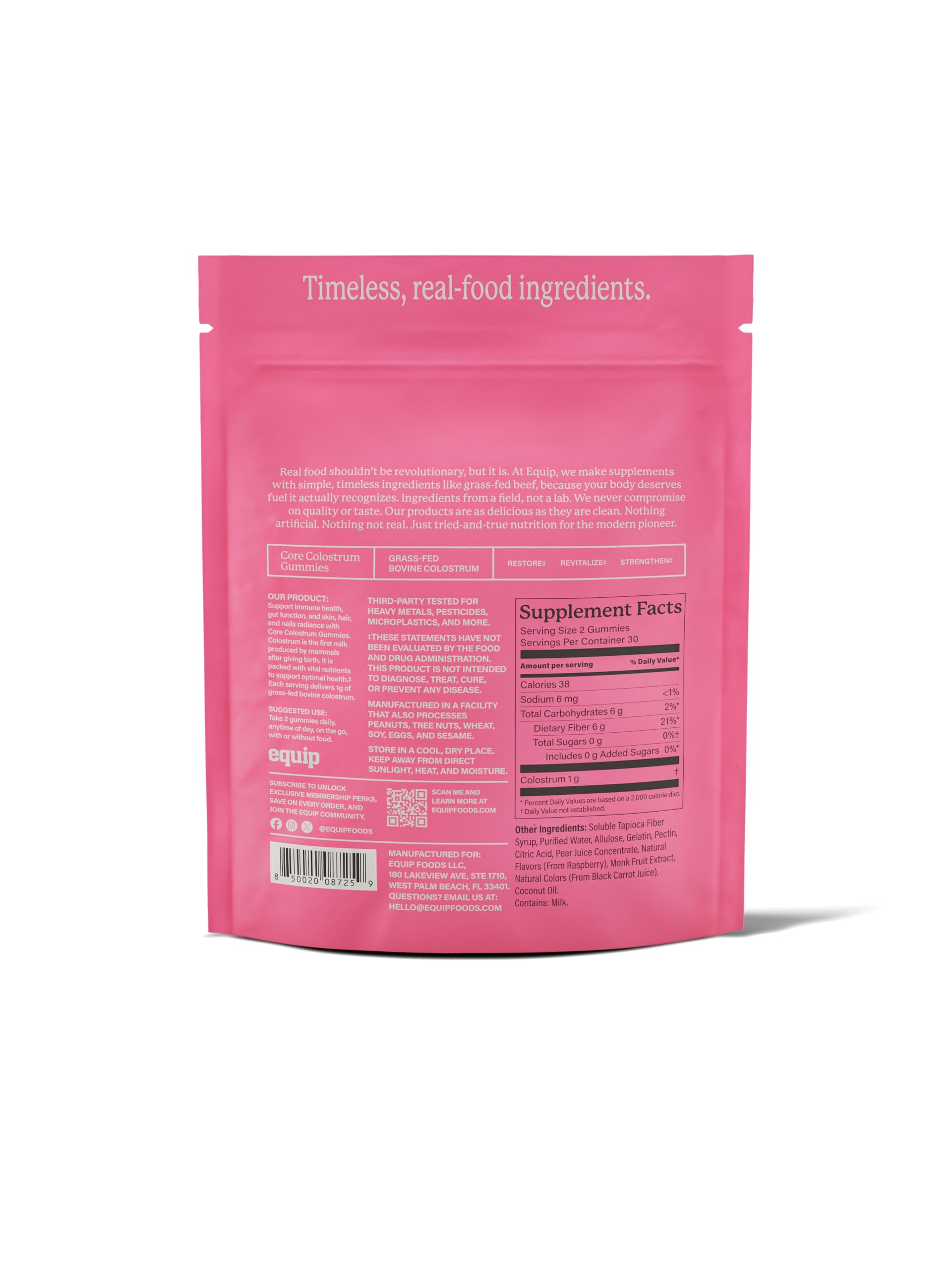 Equip gomitas de colostro, snack frambuesa para viajar y mantener rutina
