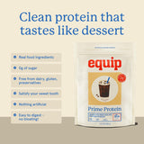 Equip Prime Protein etiqueta sin azúcar, opción de dieta limpia.