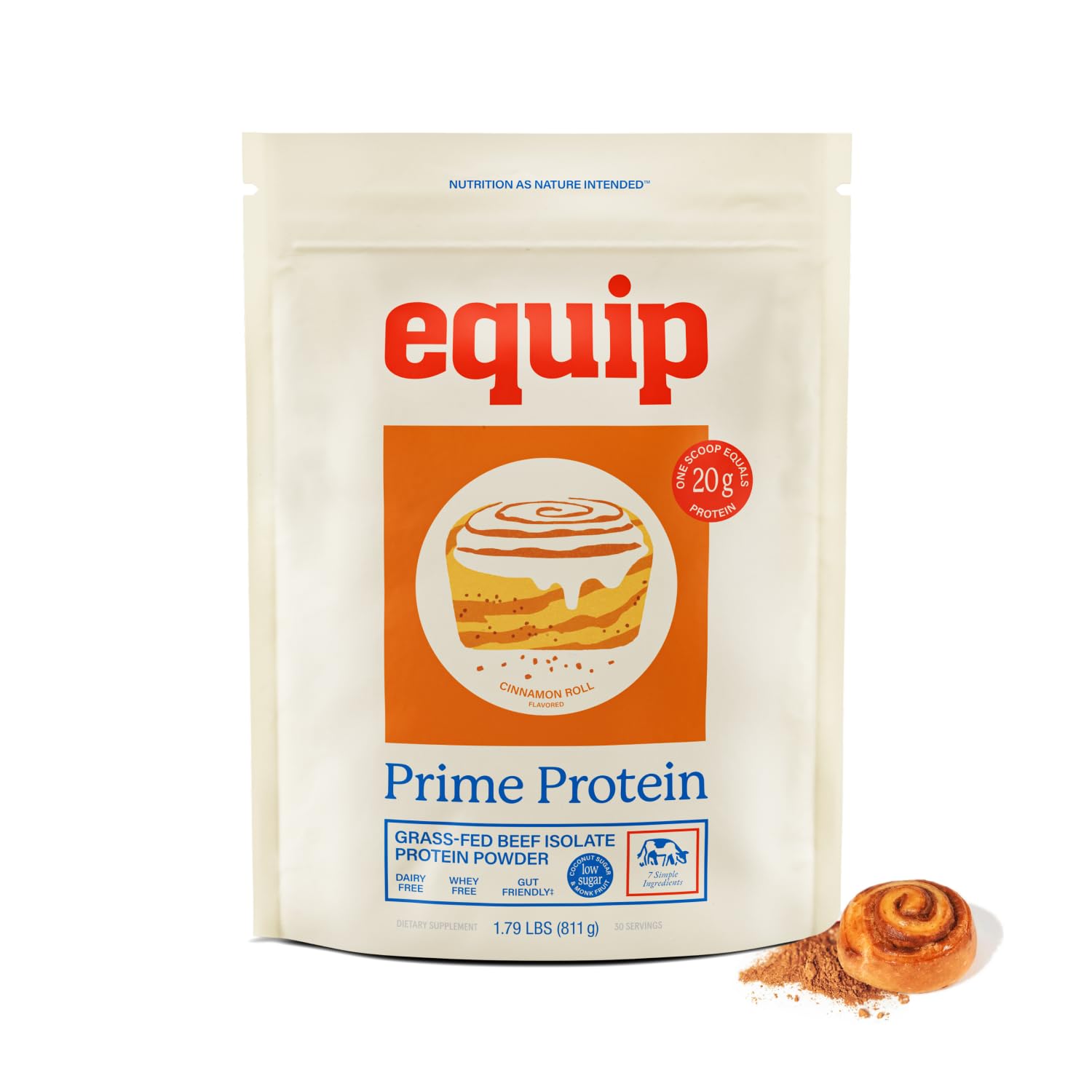 Equip Prime Protein Powder: bote de proteina de vaca alimentada a pasto, ideal para desarrollo muscular.