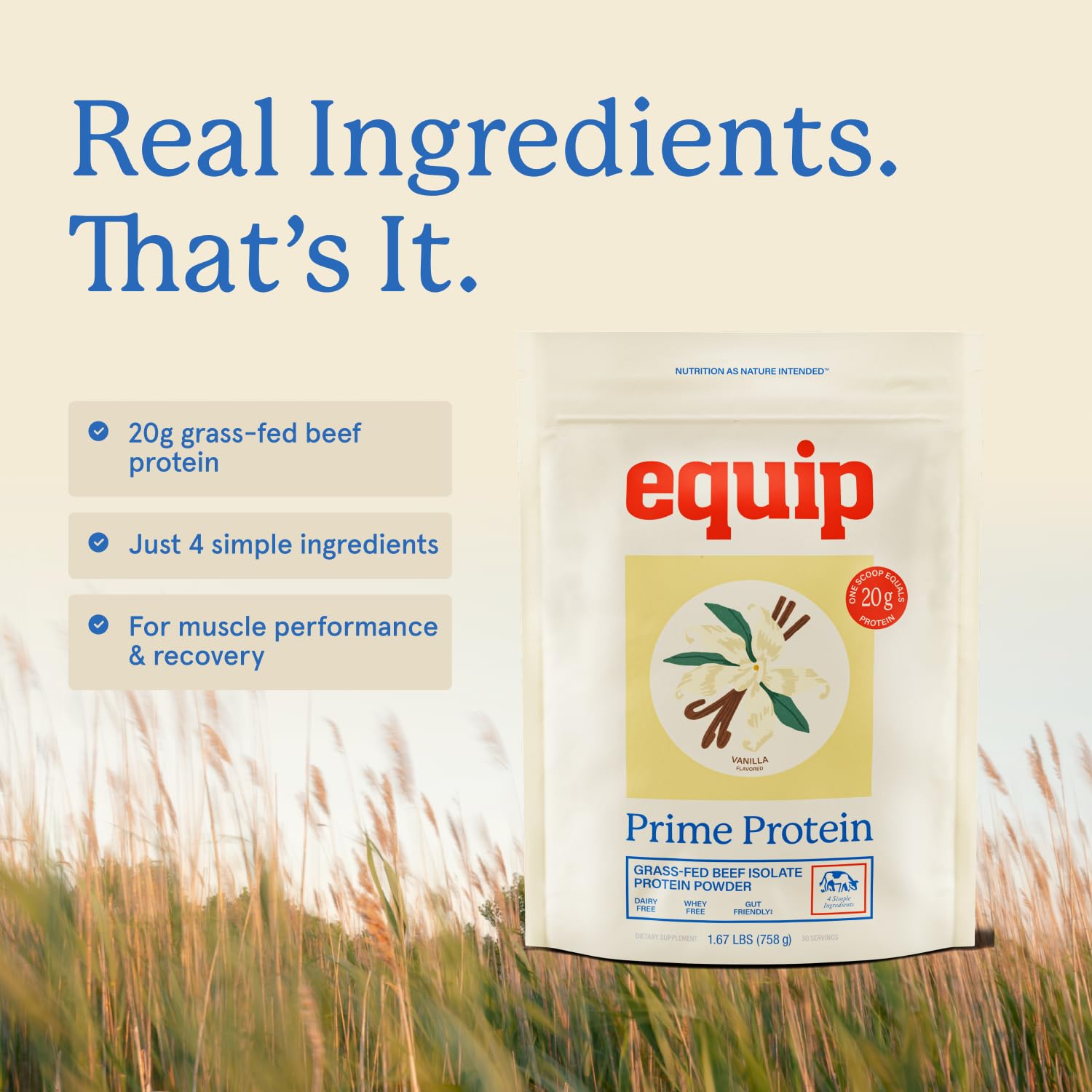 Sabor fresa de Equip Prime Protein Powder para batidos frescos.