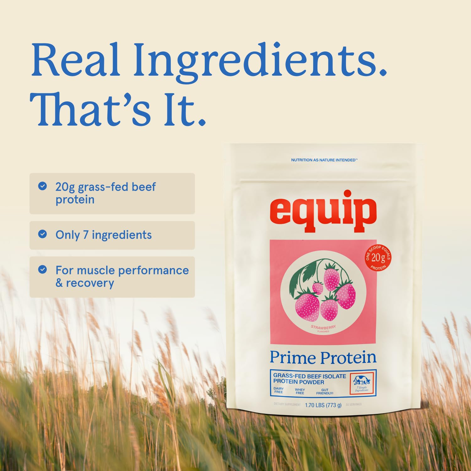 Equip Prime Protein receta post-entrenamiento, añade proteína sin gluten ni lácteos.