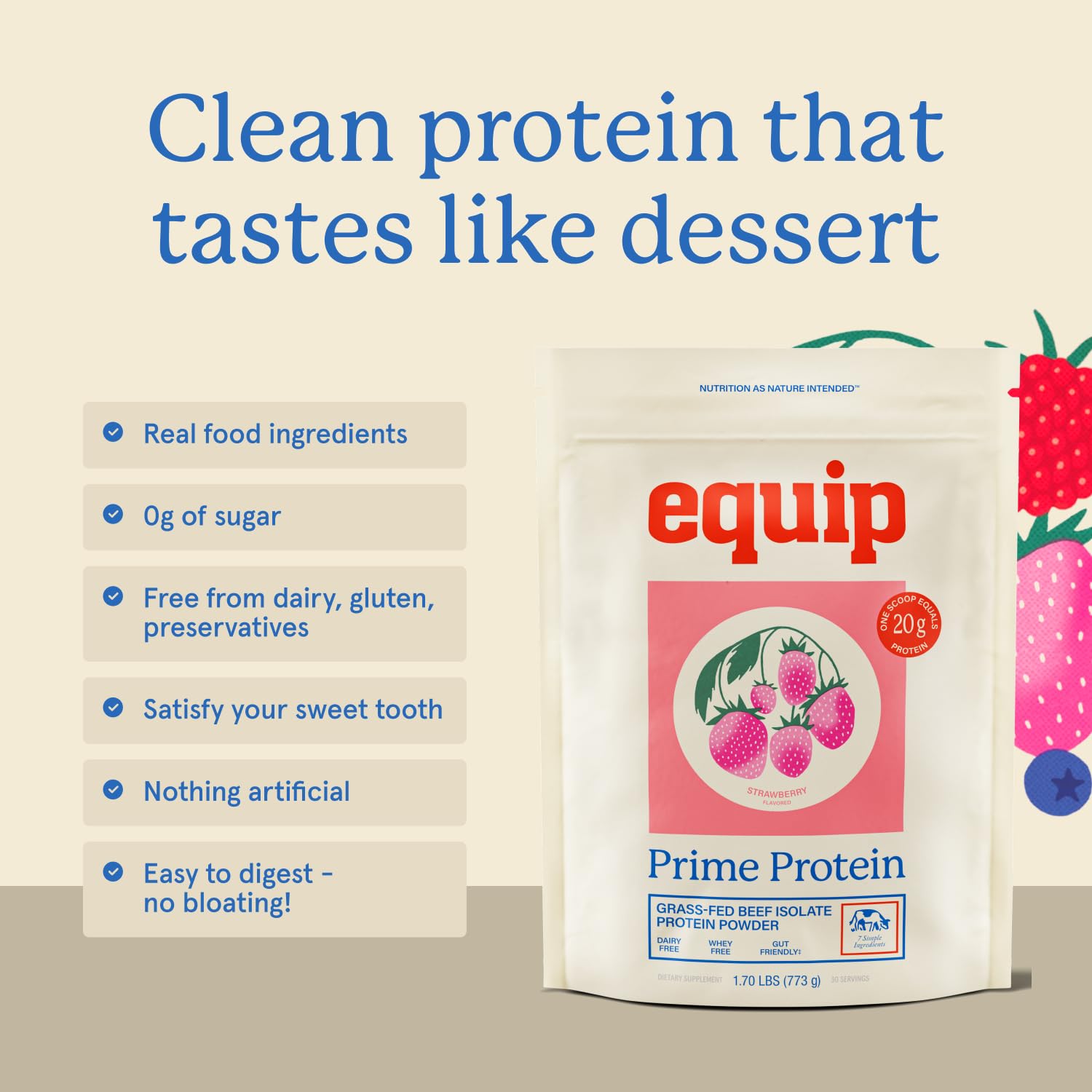 Equip Prime Protein sabores chocolate, vainilla, fresa sin azúcares añadidos.