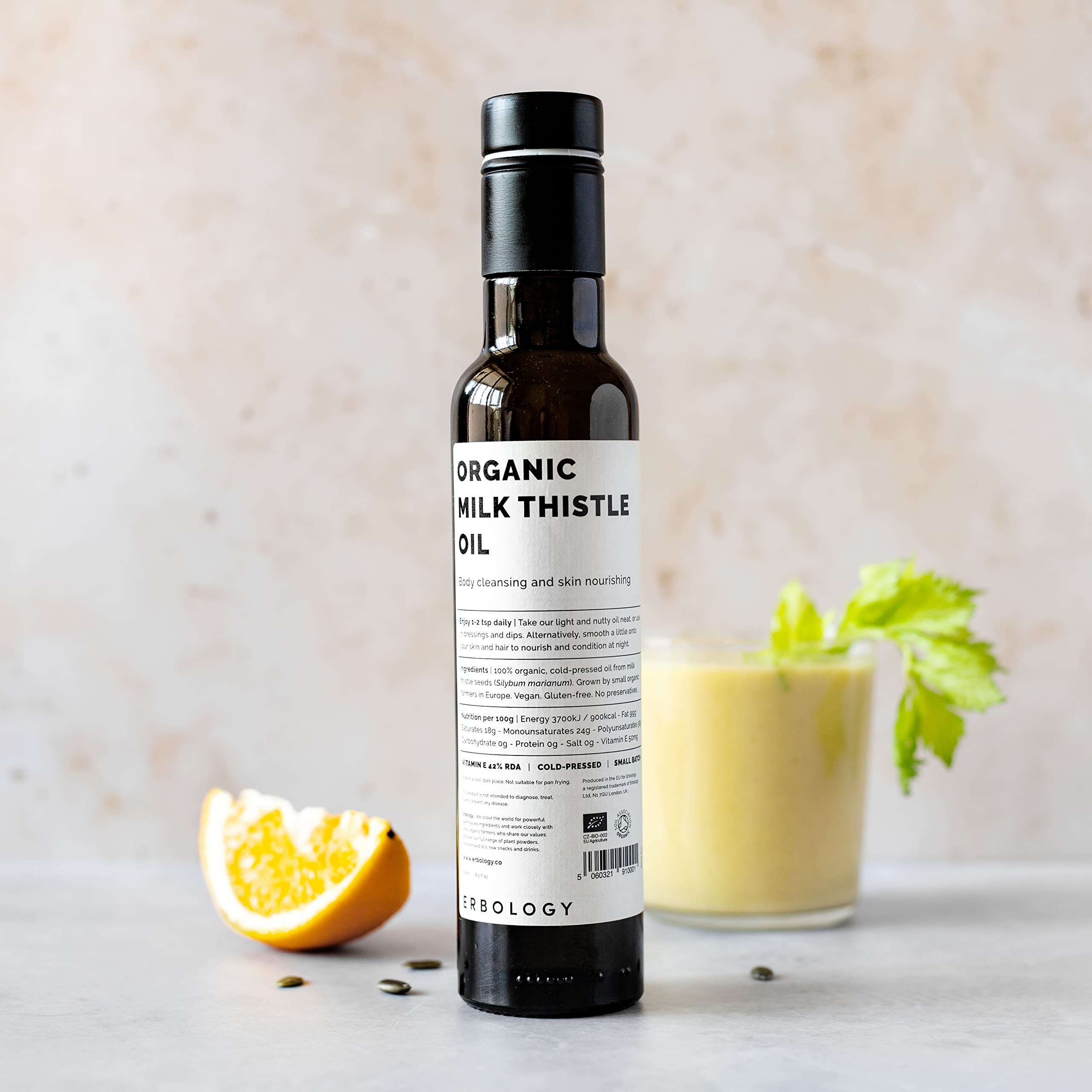 Erbology Aceite de Cardo Mariano, vertido sobre ensalada, sabor ligero