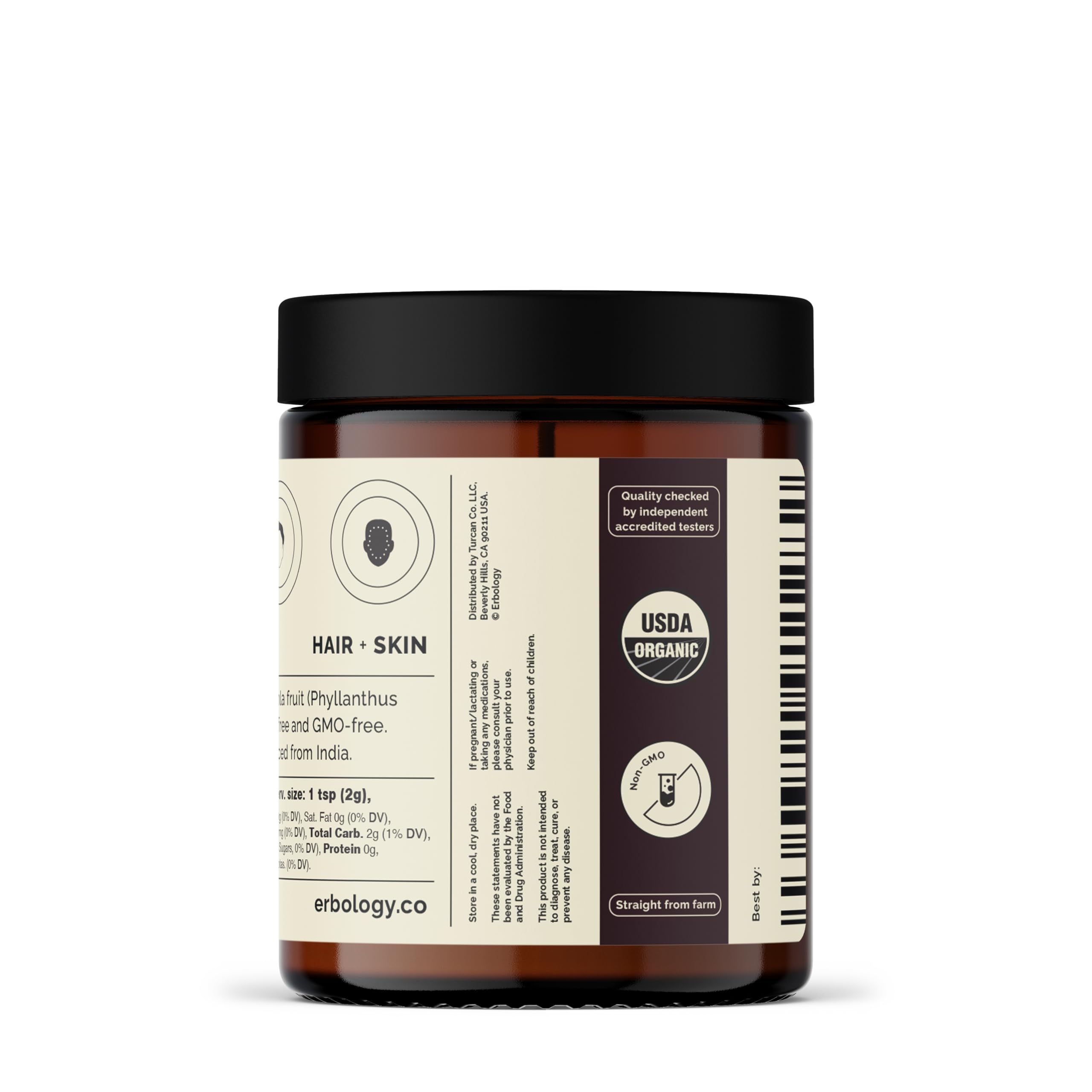 Erbology polvo de amla, cuidado de piel con vitamina C y brillo.