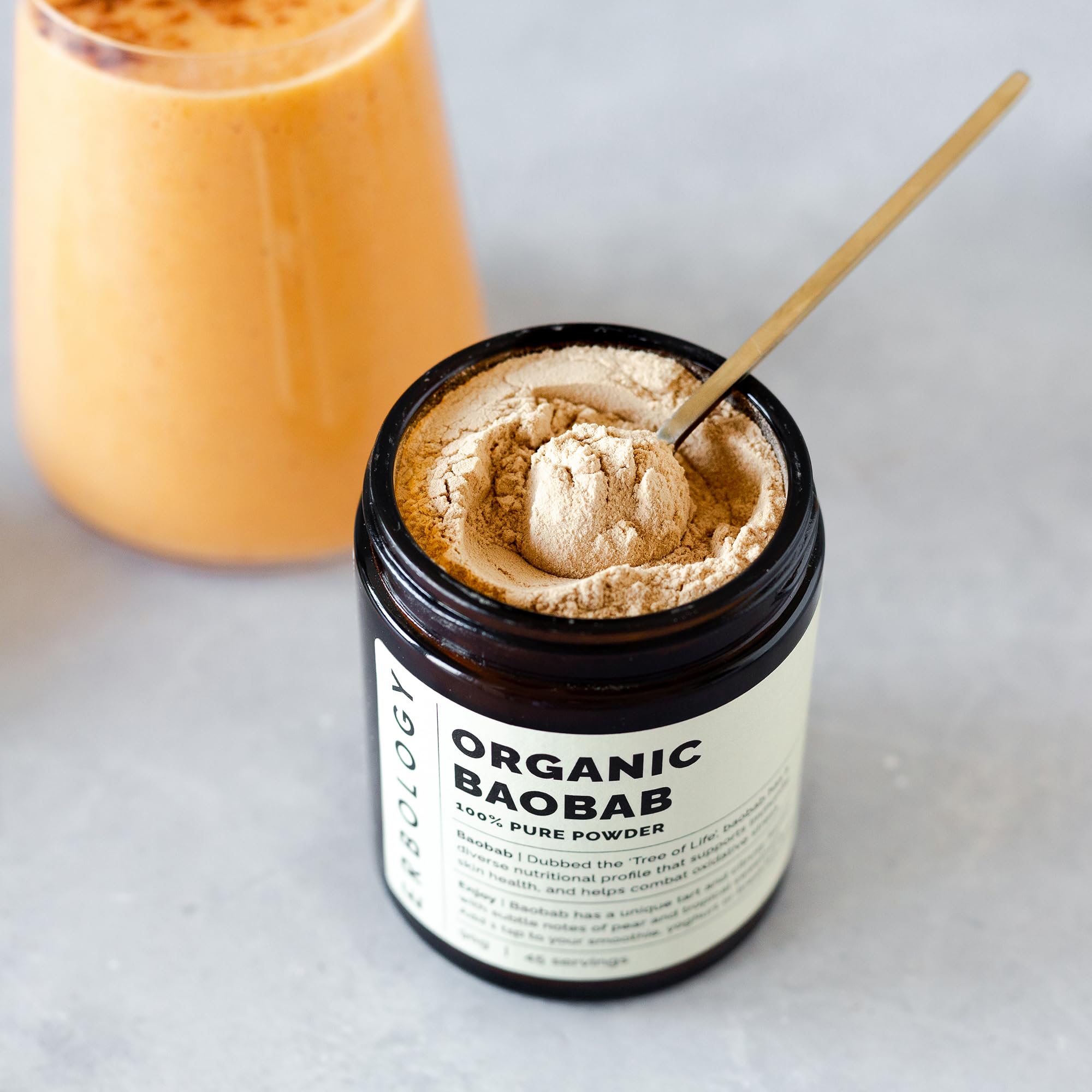 Erbology Baobab Polvo Smoothie: fibra y polifenoles en una bebida.