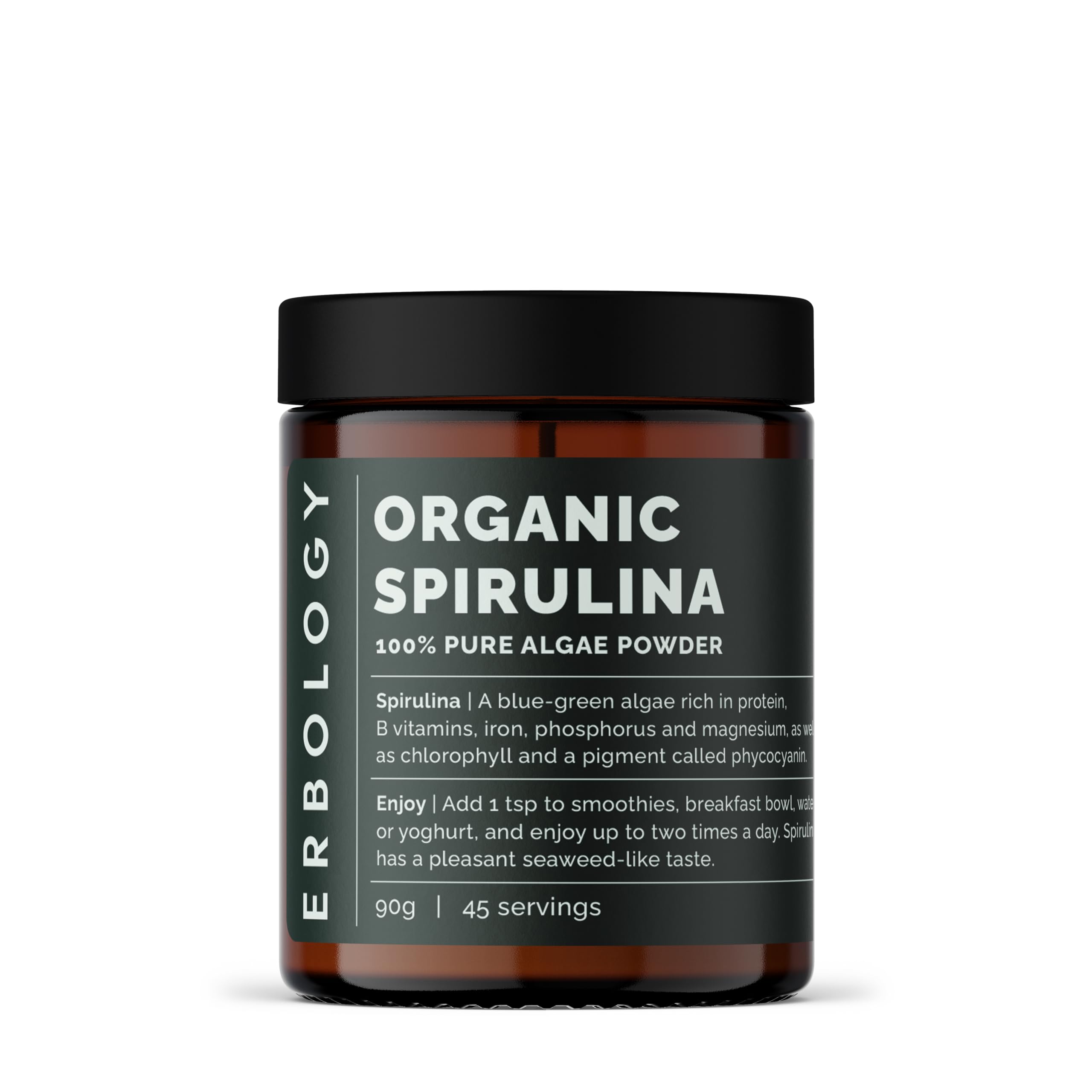 Erbology Spirulina en polvo 3,2 onzas: lista para batidos y smoothies energéticos