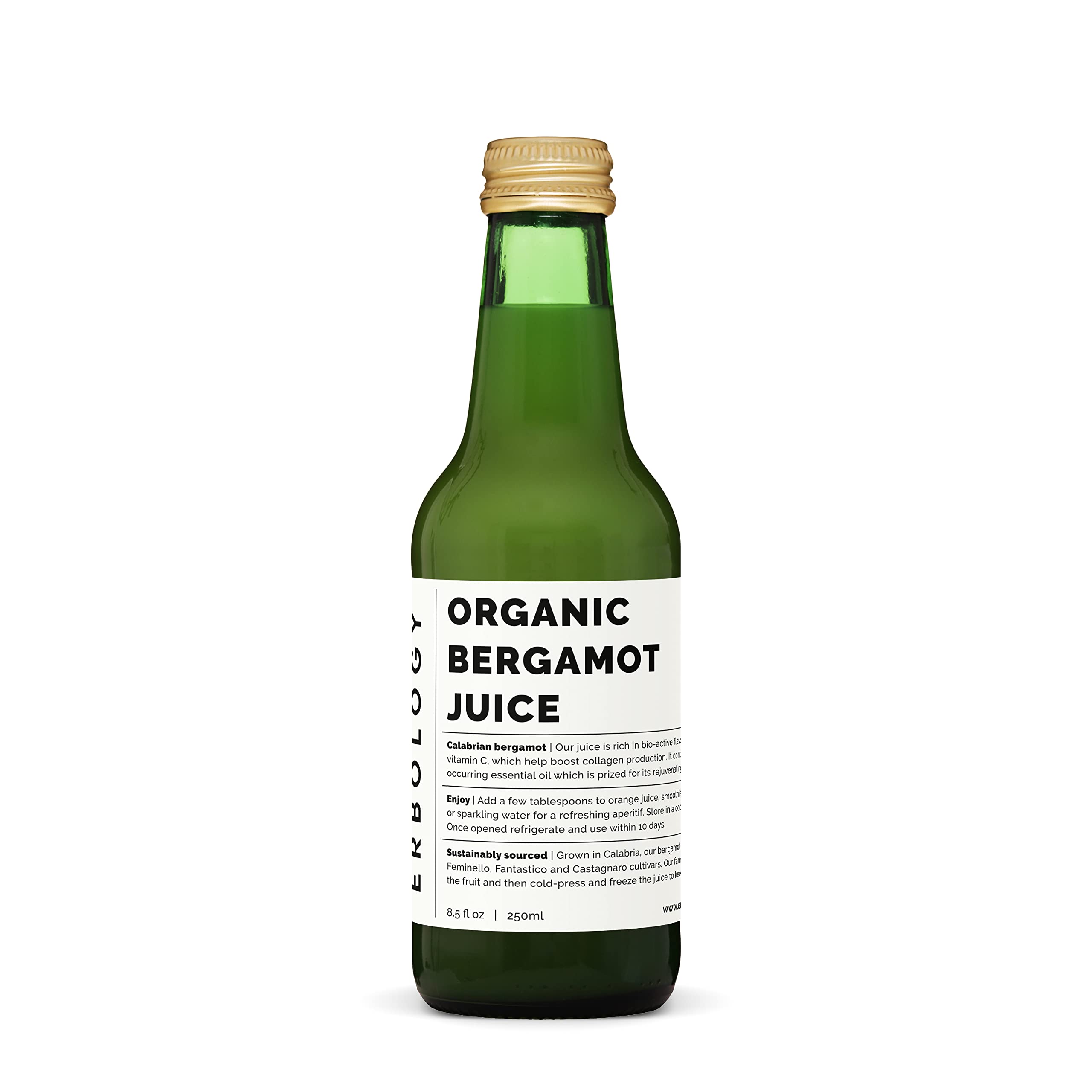 Erbology Zumo de bergamota orgánico 250ml: botella lista para beber puro.