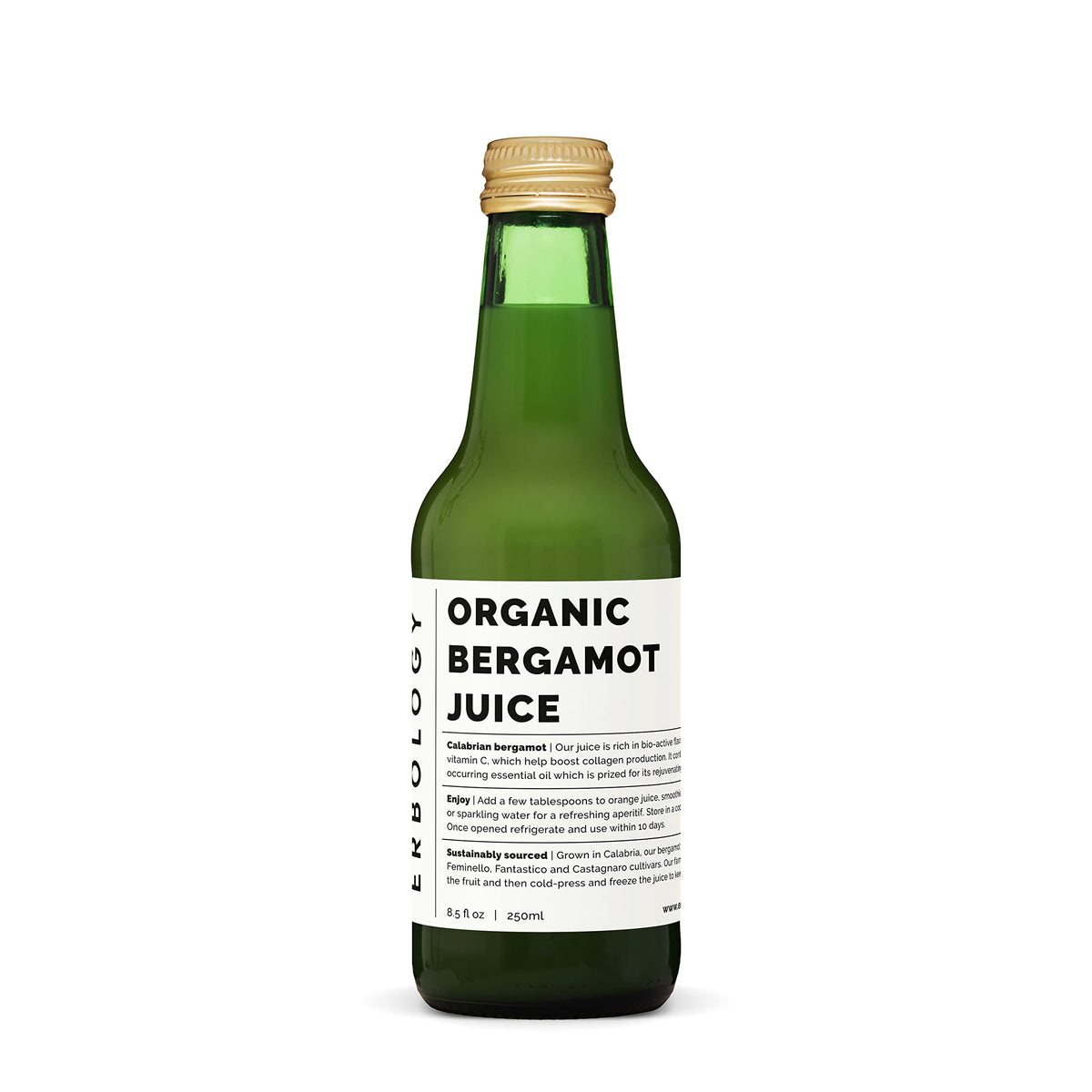 Erbology Zumo de bergamota orgánico 250ml: botella lista para beber puro.