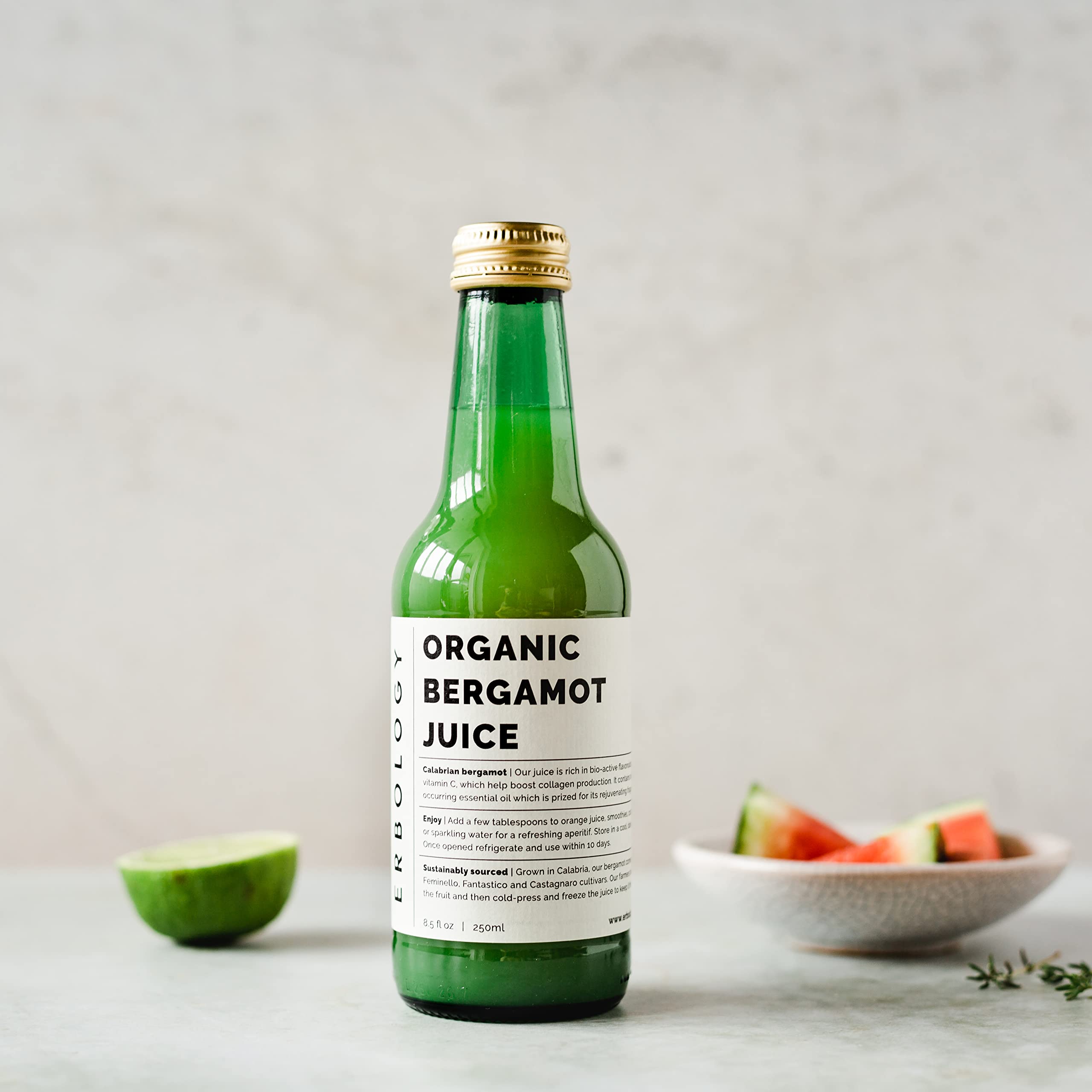 Erbology bergamota orgánica: botella de vidrio para conservar el aroma.