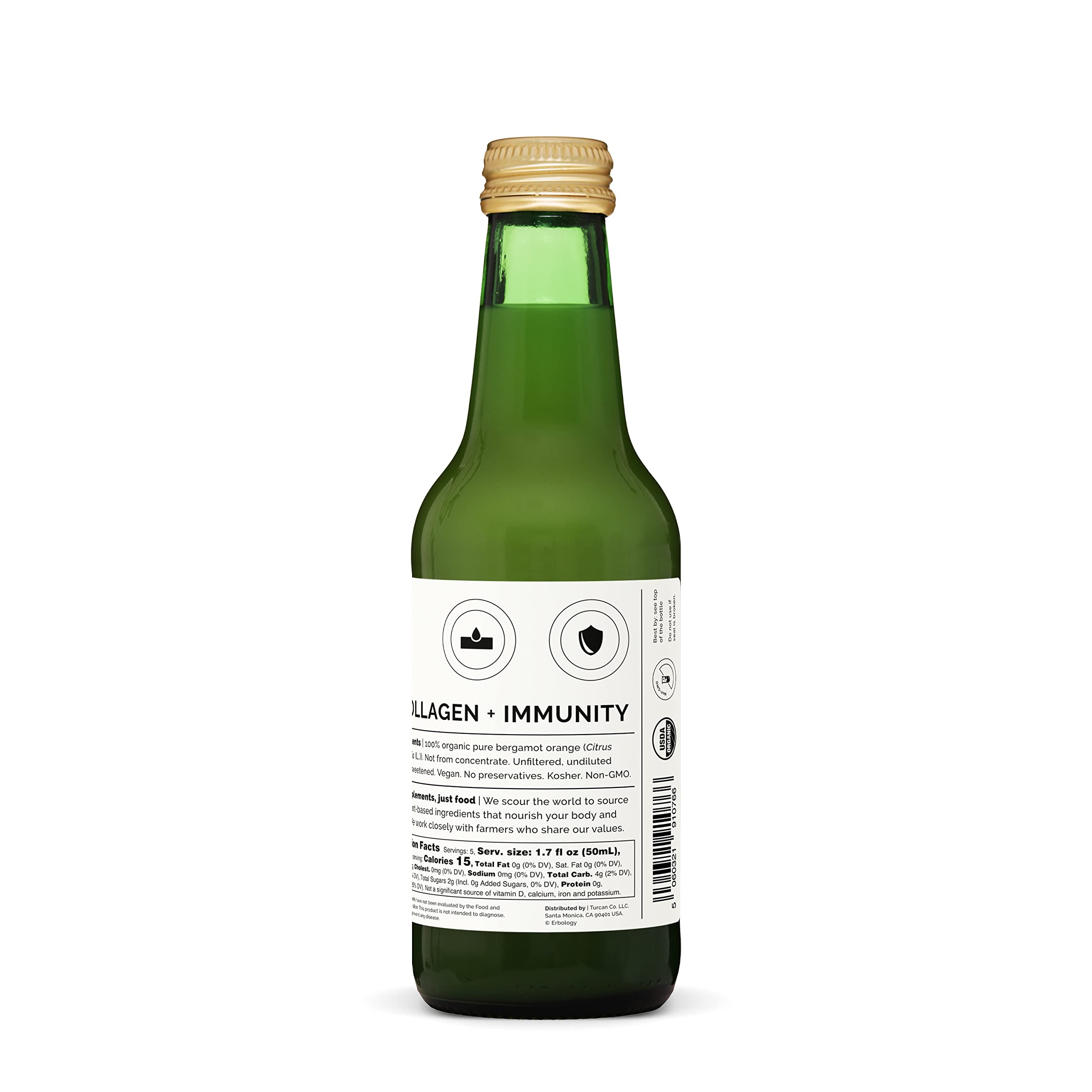 Botella Erbology bergamota orgánica: sabor cítrico intenso para bebidas refrescantes.