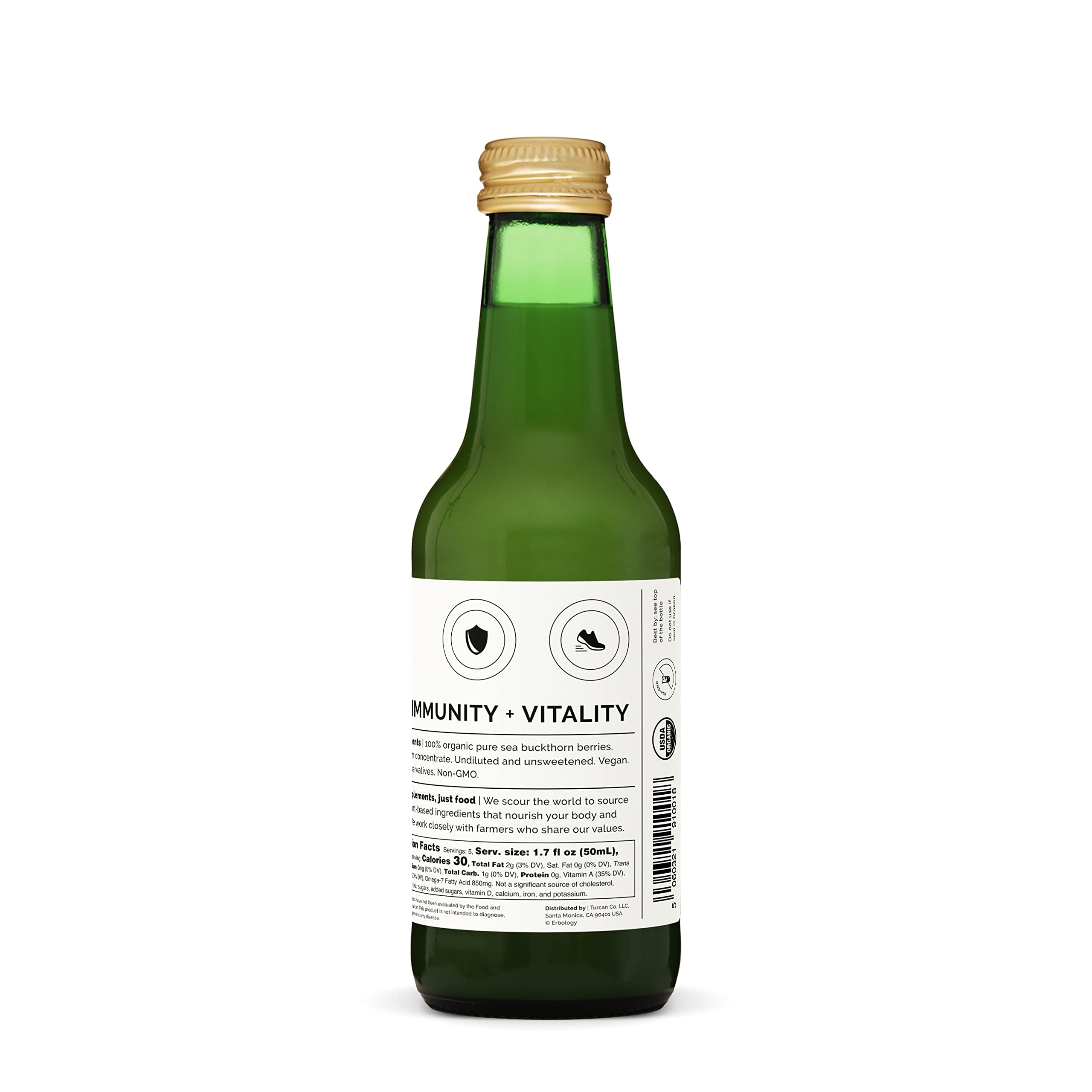 Erbology Zumo espino amarillo para inmunidad y vitalidad.