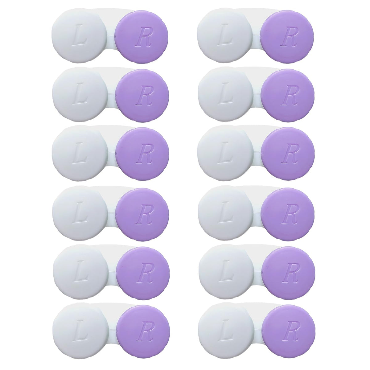 Estuche Erewa para lentes de contacto blanco y morado, almacenamiento claro y organizado.
