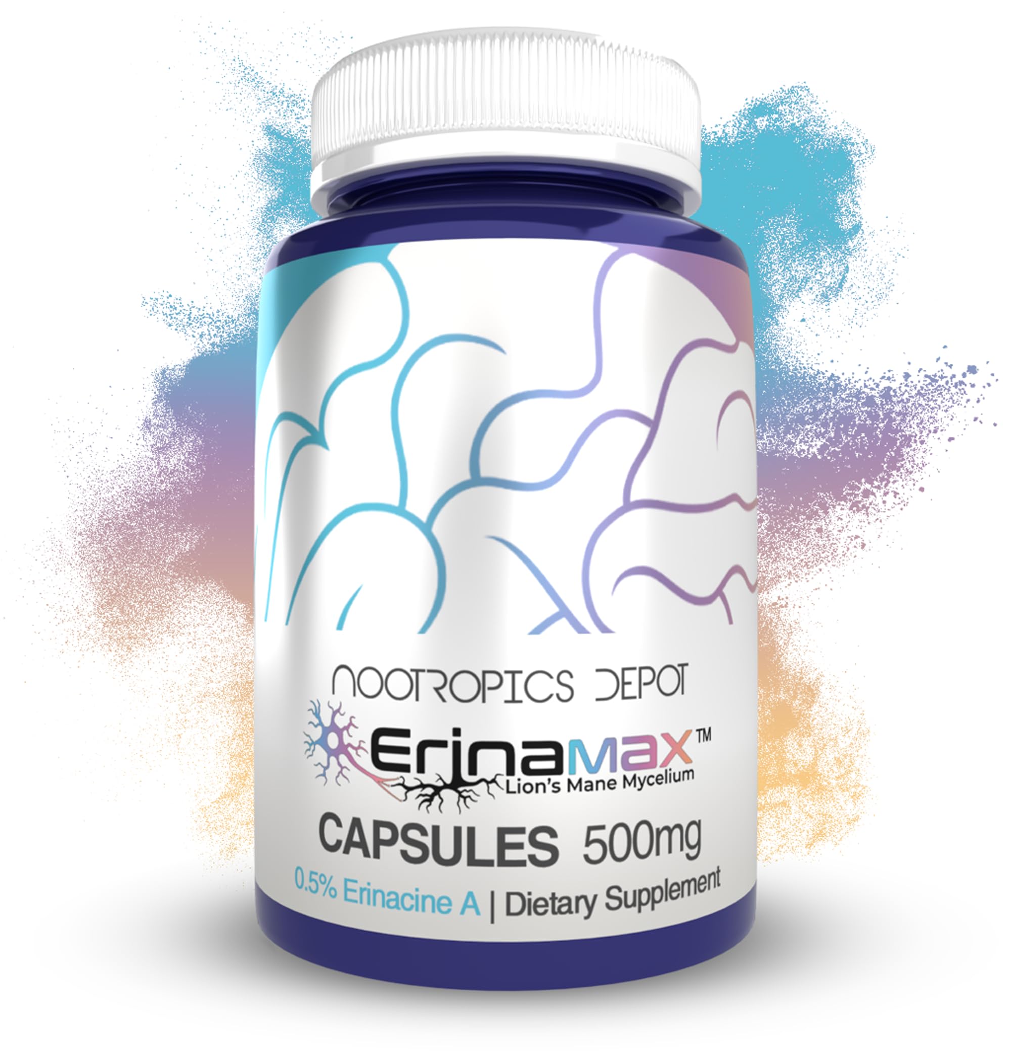 Erinamax cápsulas melena de león 500mg para apoyo cognitivo potencial.