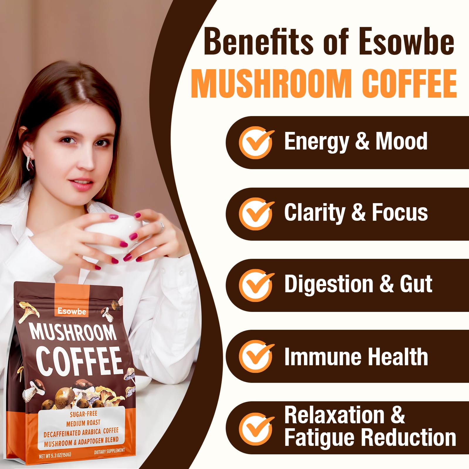 Esowbe Café de Hongos, cuchara medidora para dosificar fácilmente.