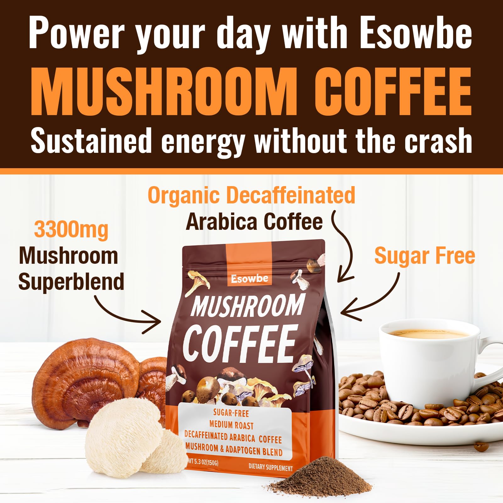 Esowbe Café de Hongos, sin cafeína para noches tranquilas.