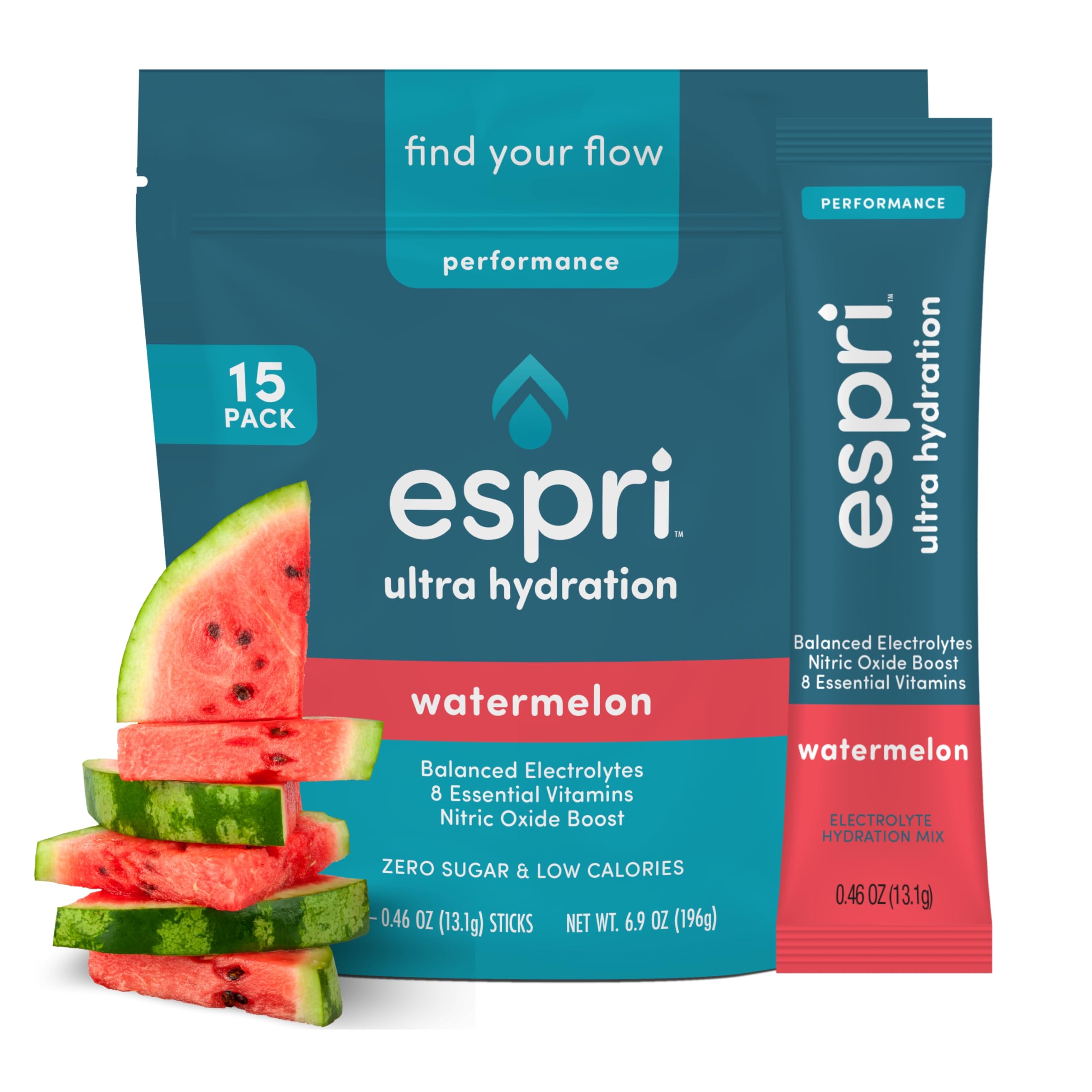 ESPRI bebida electrolito sin azúcar sabor melón en paquete para iniciar la hidratación.