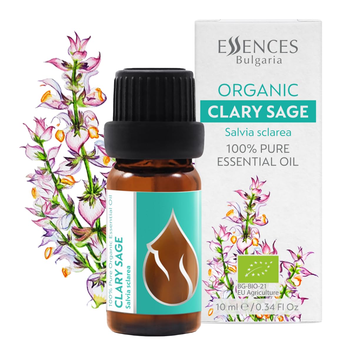Essences Bulgaria aceite esencial Salvia sclarea, frasco 10 ml para aromaterapia