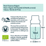 Essences Bulgaria Menta Arvensis etiqueta orgánica destaca origen y pureza.