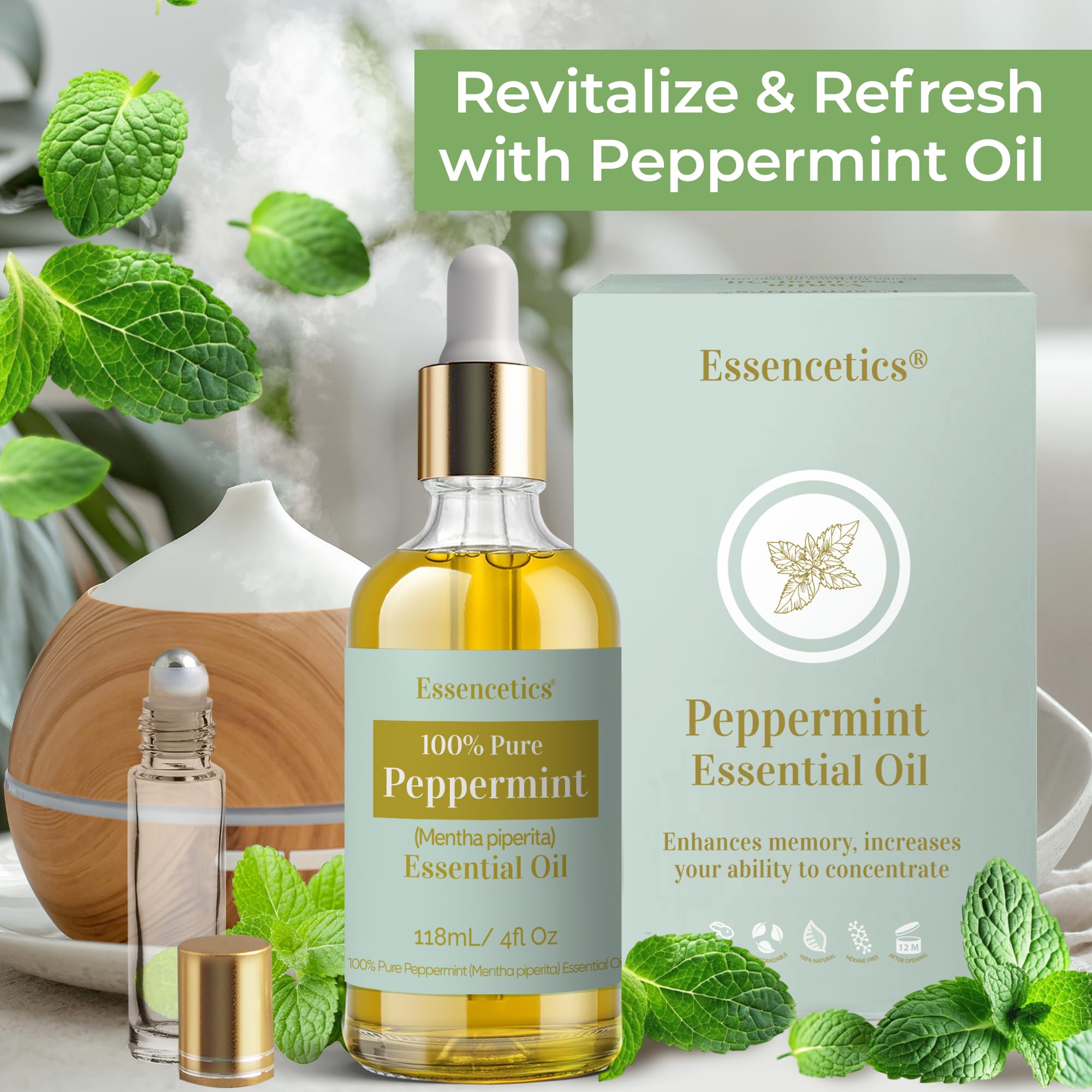 Essencetics Menta, etiqueta visible que subraya calidad natural y uso versátil.
