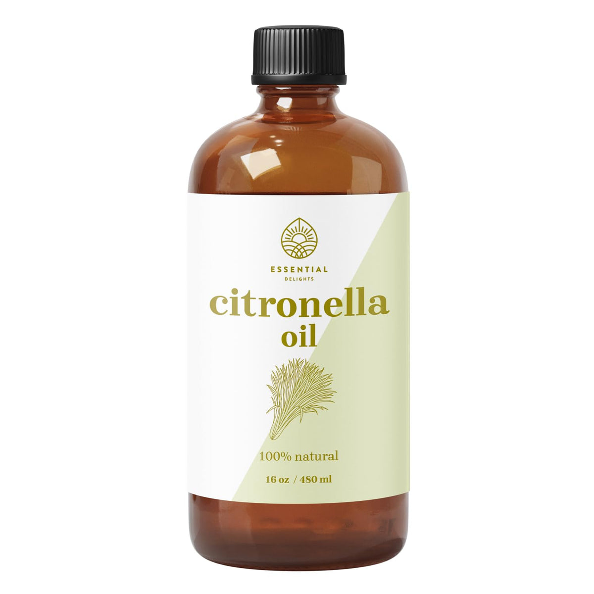 Essential Delights citronela: botella de aceite, ideal para aromaterapia y cuidado de la piel.