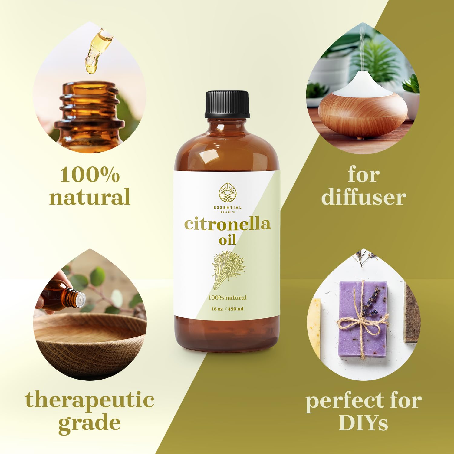 Essential Delights citronella: aceite para velas, perfuma espacios de forma natural.