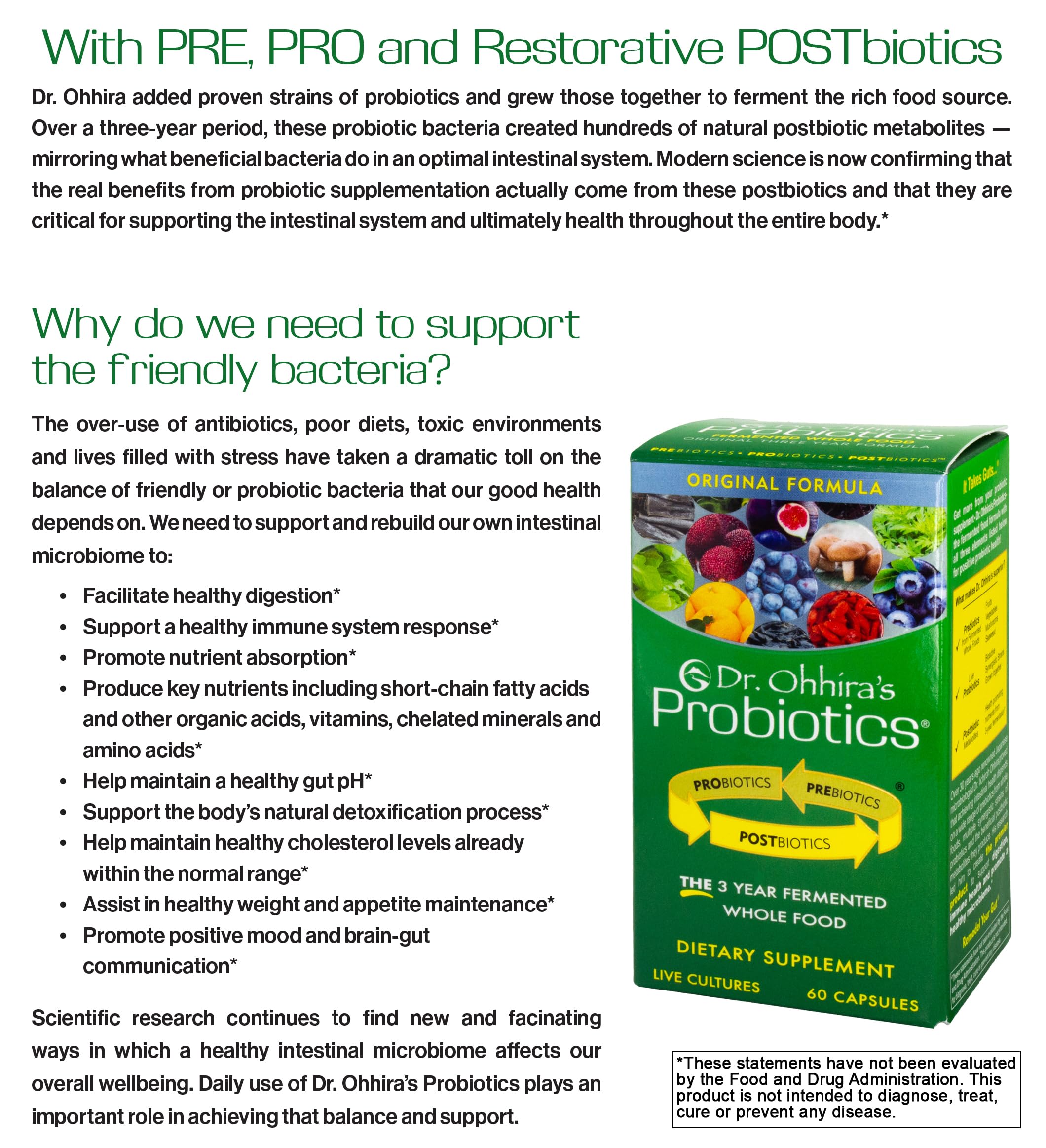 Metabolitos postbióticos en Dr. Ohhira’s Probiotics Original para la microbiota.