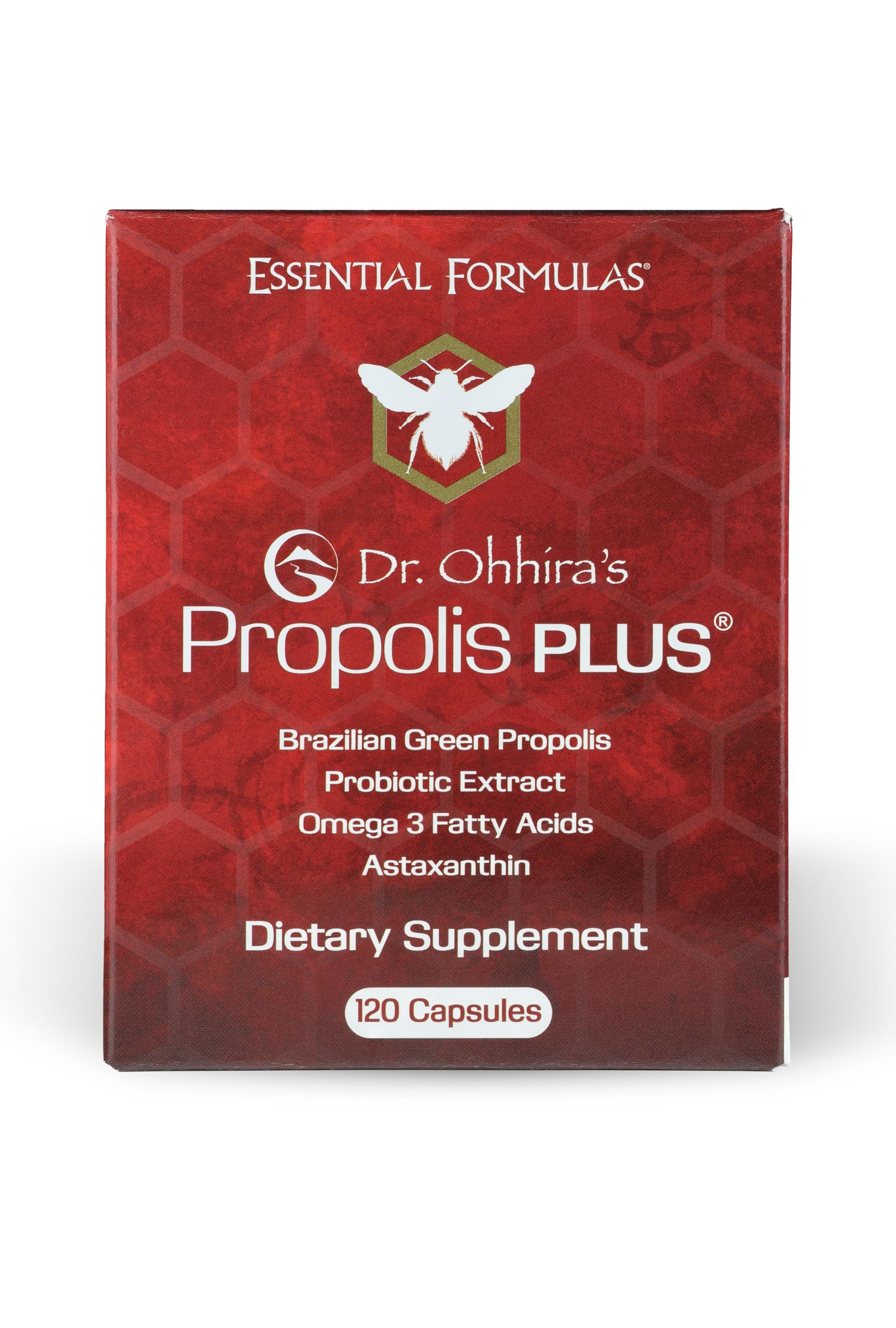 Essential Formulas Propóleo Plus: botella de cápsulas para apoyo inmunitario diario.