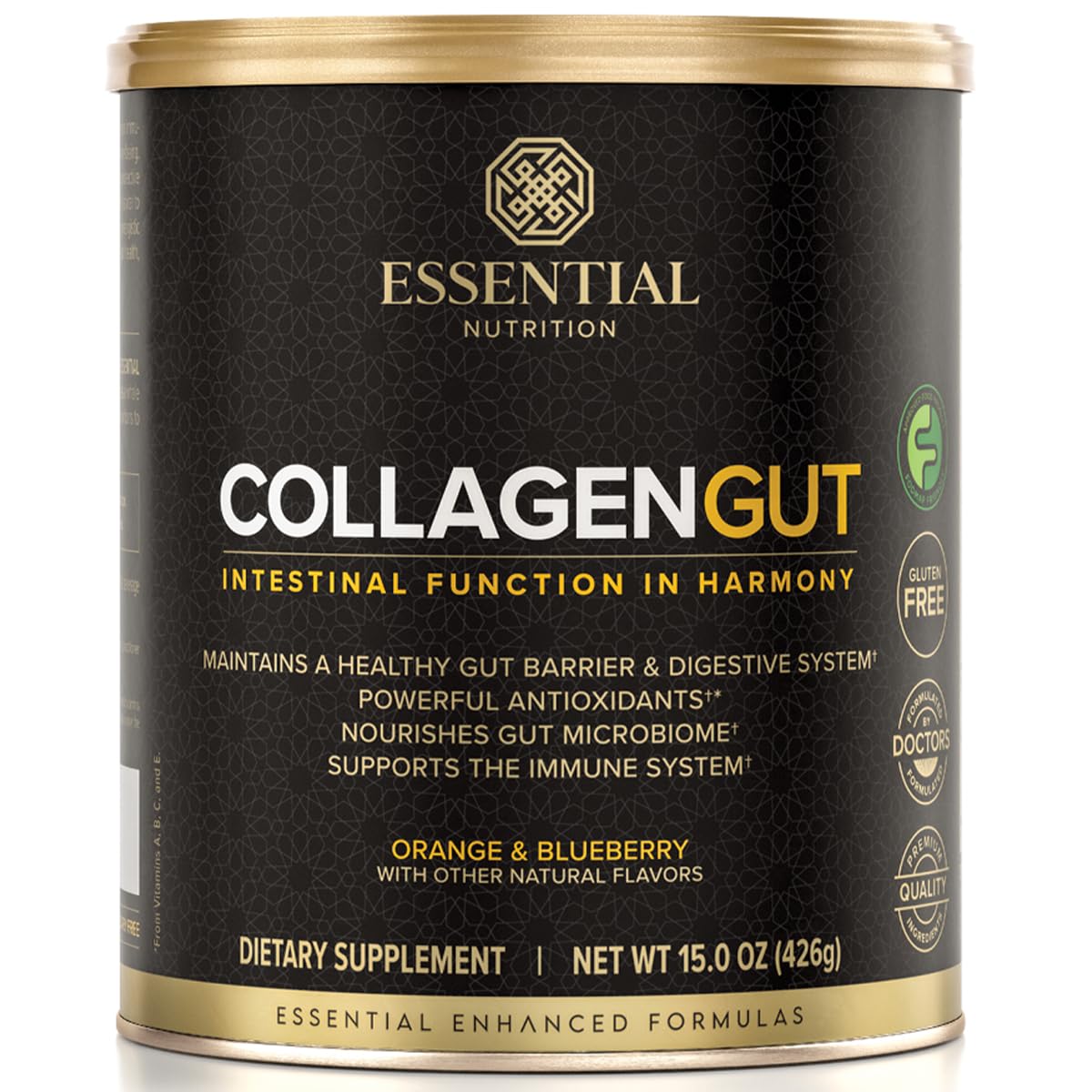 Essential Nutrition Colágeno Gut, frasco de 425 g, para apoyar la salud intestinal al combinar con bebidas.