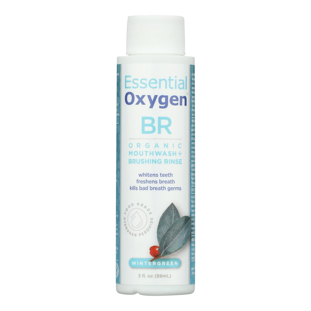 Essential Oxygen enjuague bucal, botella de 3 oz, para frescura diaria.