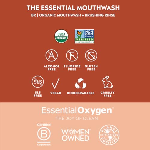 Essential Oxygen sin alcohol, enjuague bucal en botella, reduce irritación