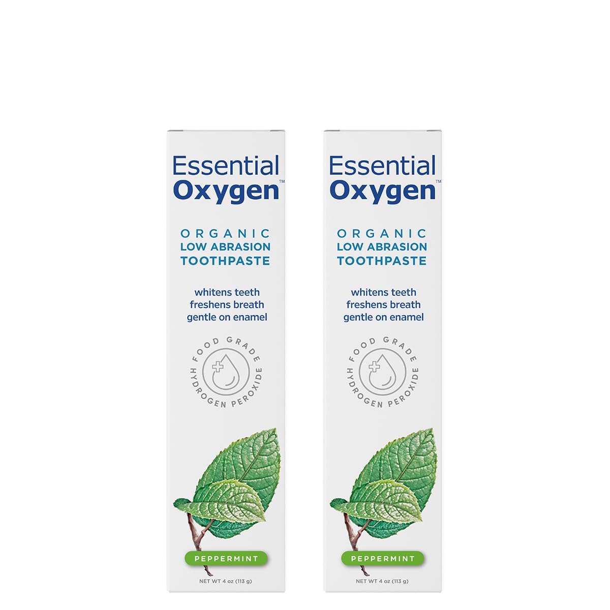 Pasta dental orgánica Essential Oxygen con mentas para blanqueamiento suave.