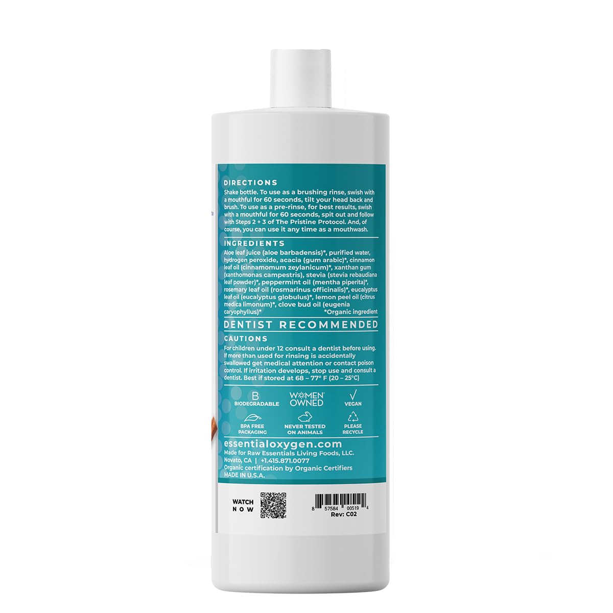 Essential Oxygen uso diario higiene bucal, botella, rutina conveniente para dientes y encías